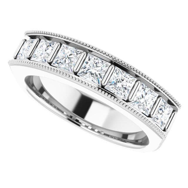 2.0 ctw Bar Set Princess Cut Diamond Milgrain Accent Men's Ring