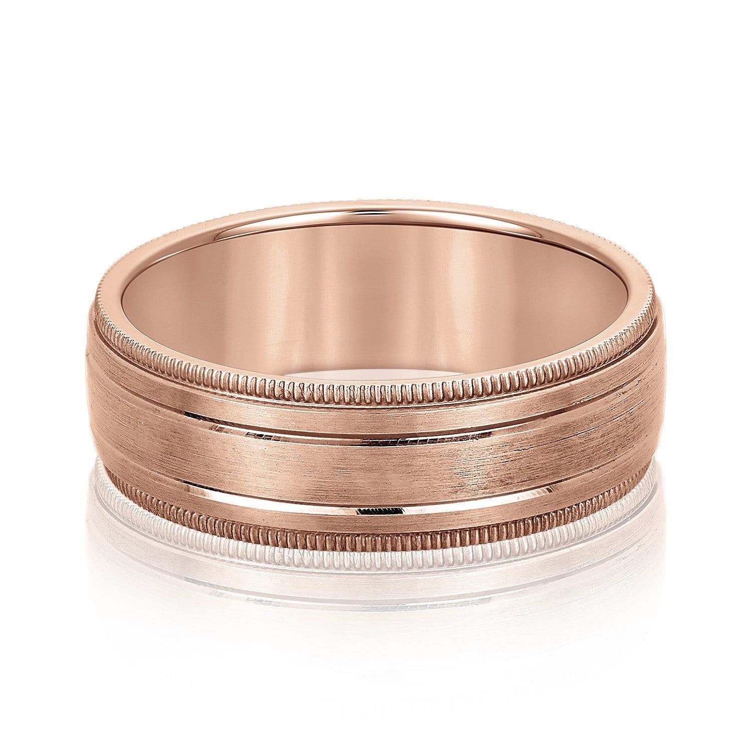 Fancy Brushed Men's Wedding Band with Double Line and Milgrain Edges
