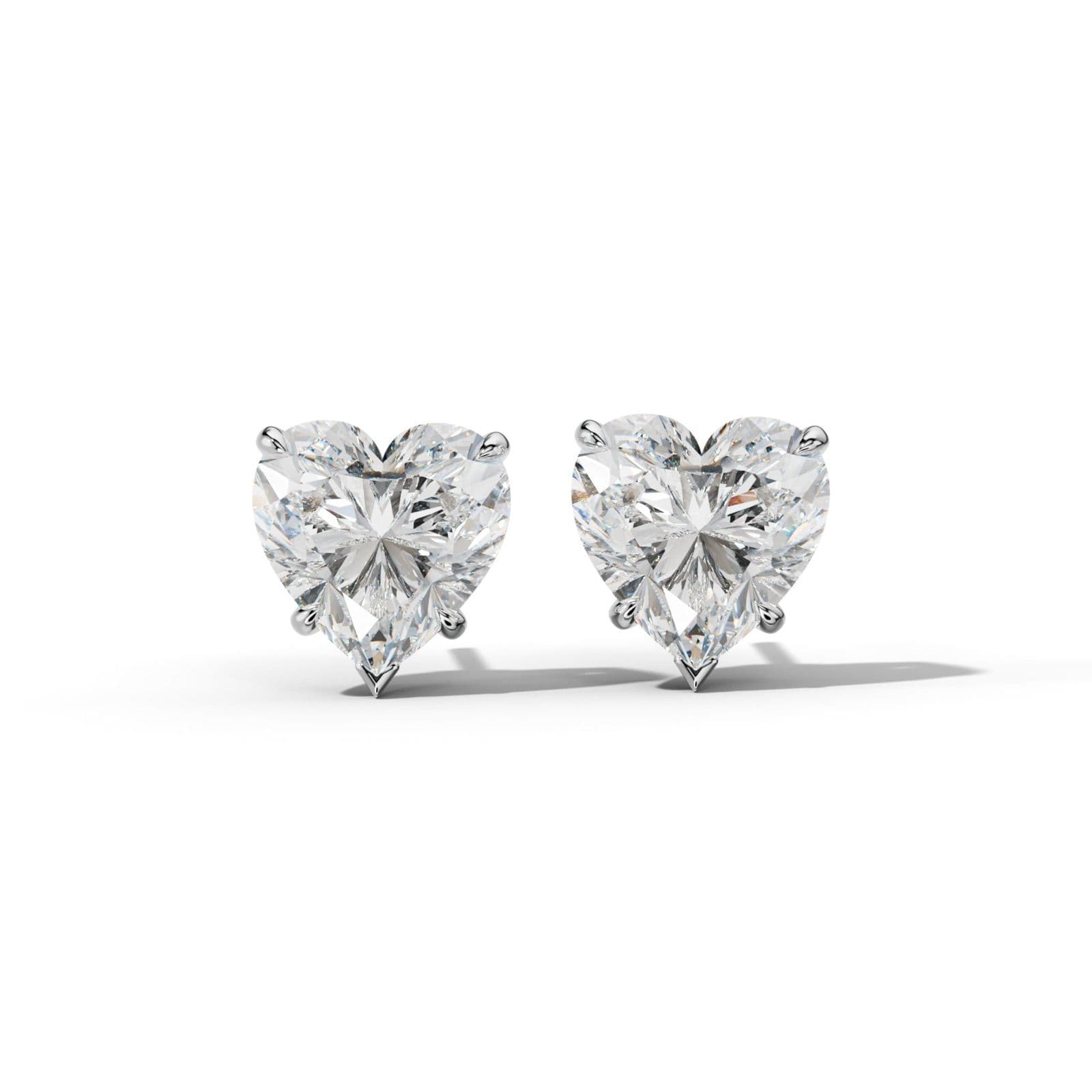 Heart Diamond Stud Earrings With Four Claw And V Prongs