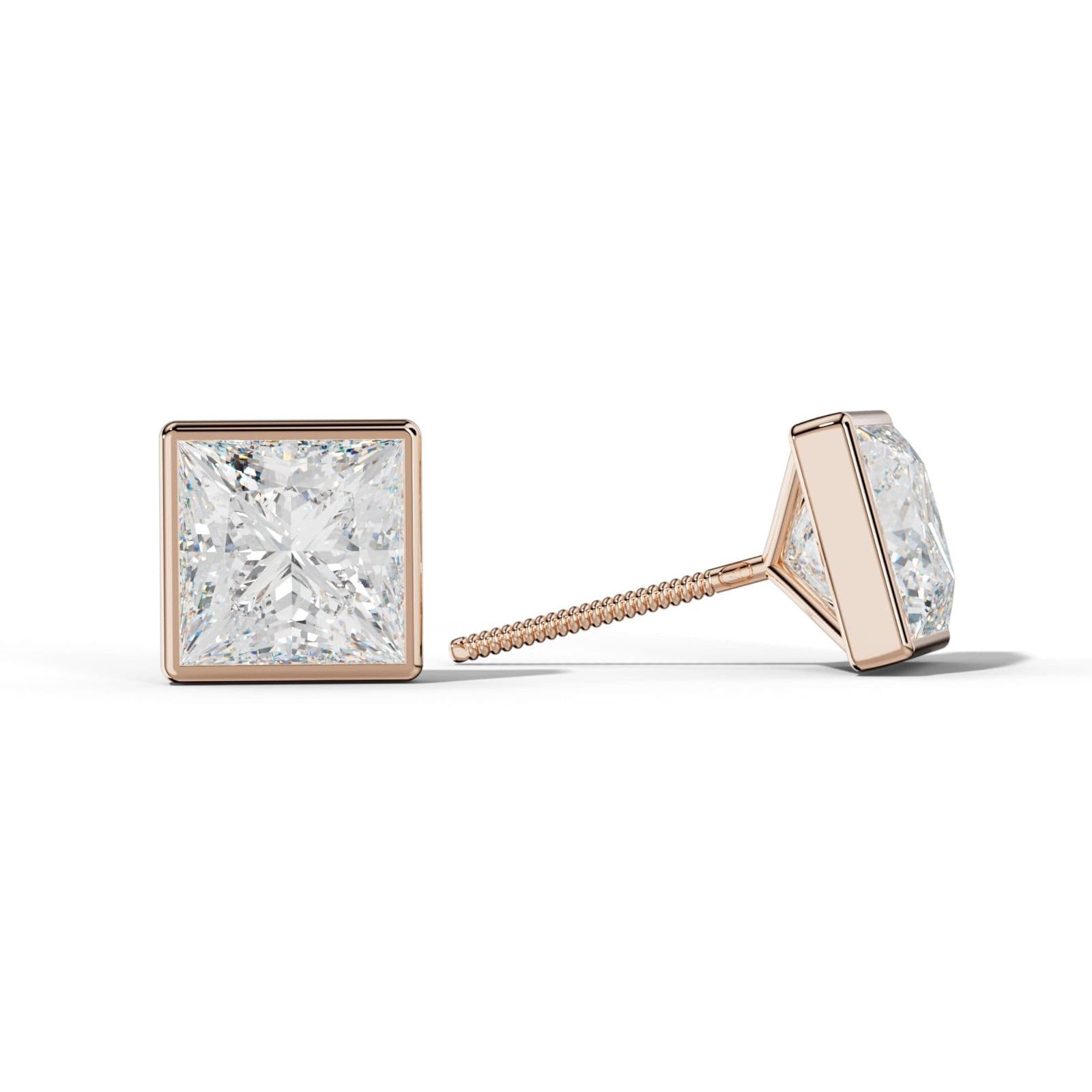 Princess Cut Diamond Stud Earrings With Martini Bezel Set