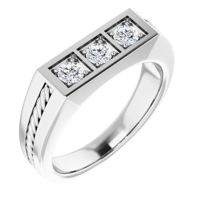 Three Stone 0.50 ctw Round Diamond Rope Design Men's Ring