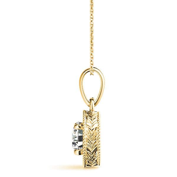 Milgrain Filigree Round Diamond Vintage Necklace Pendant-VIRABYANI