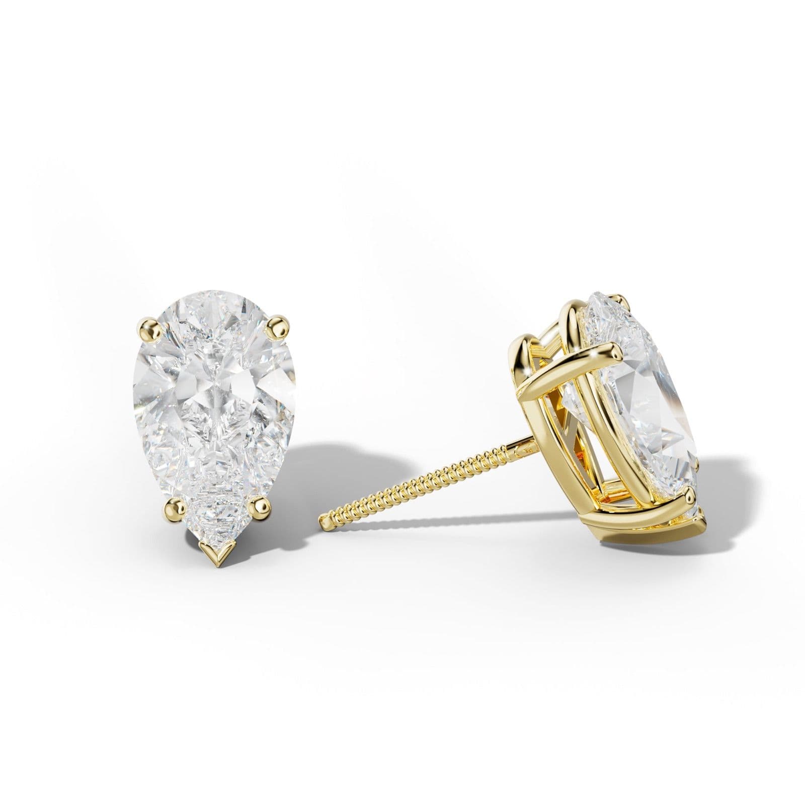 Pear Shape Diamond Stud Earrings With Four Classic And V Prongs
