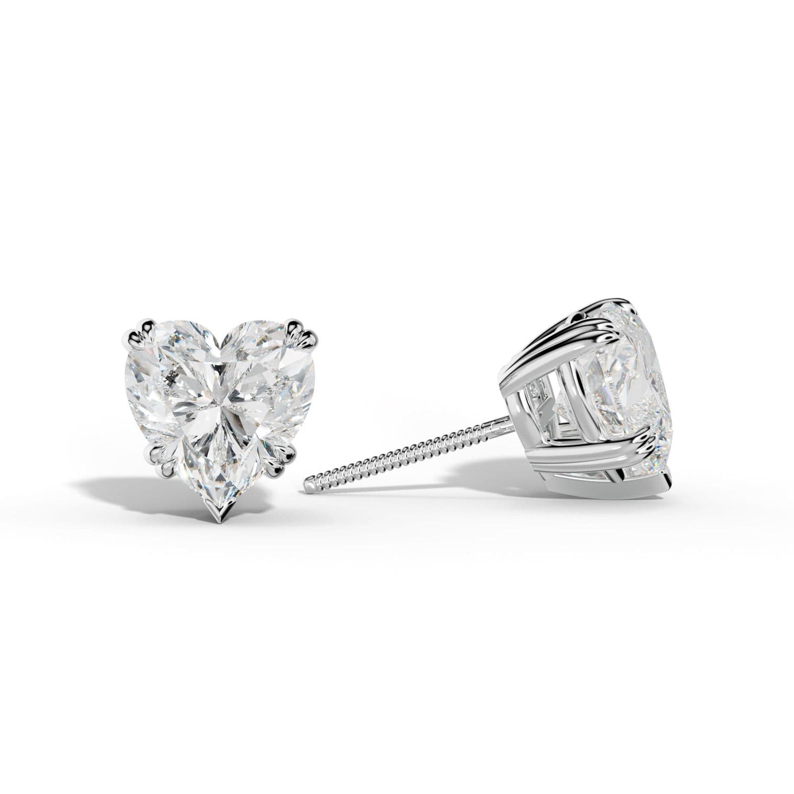 Heart Diamond Stud Earrings With Claw Double And V Prongs