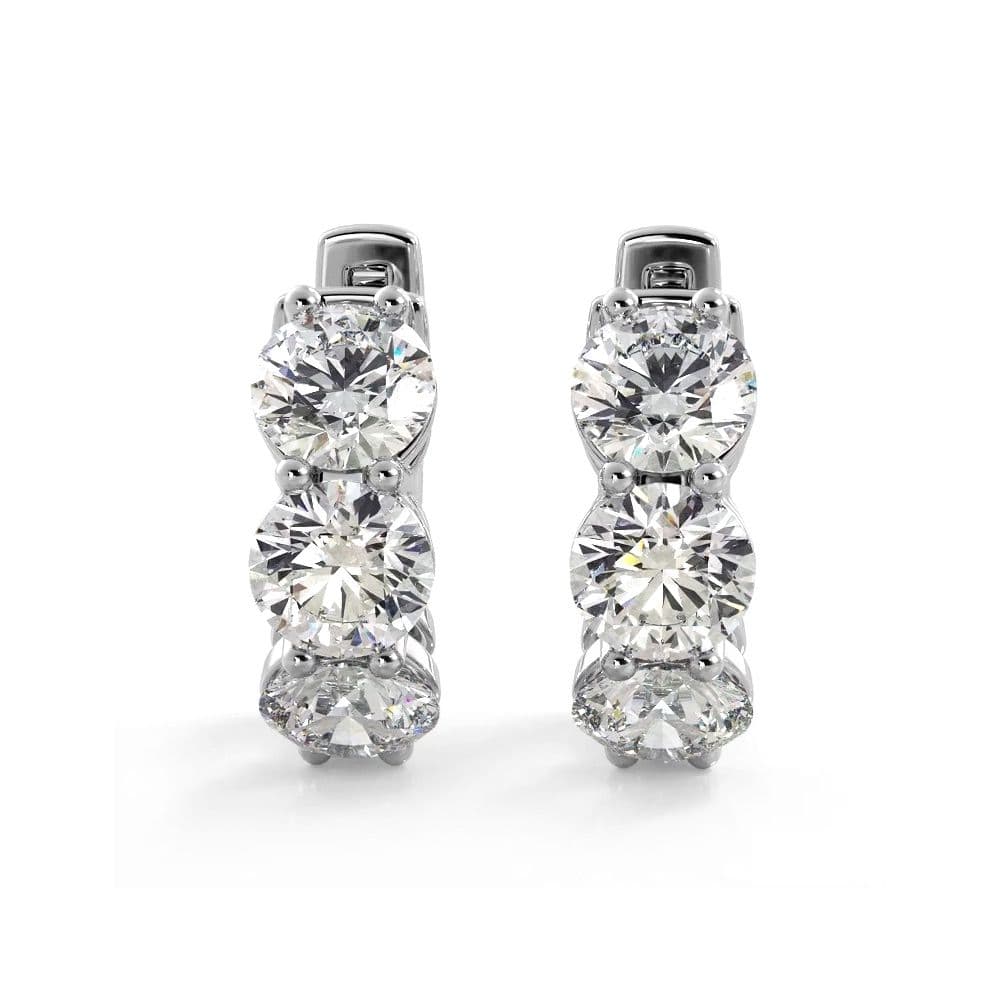 1.50 ctw. Three Stone Diamond Hoop Earrings Huggie Style