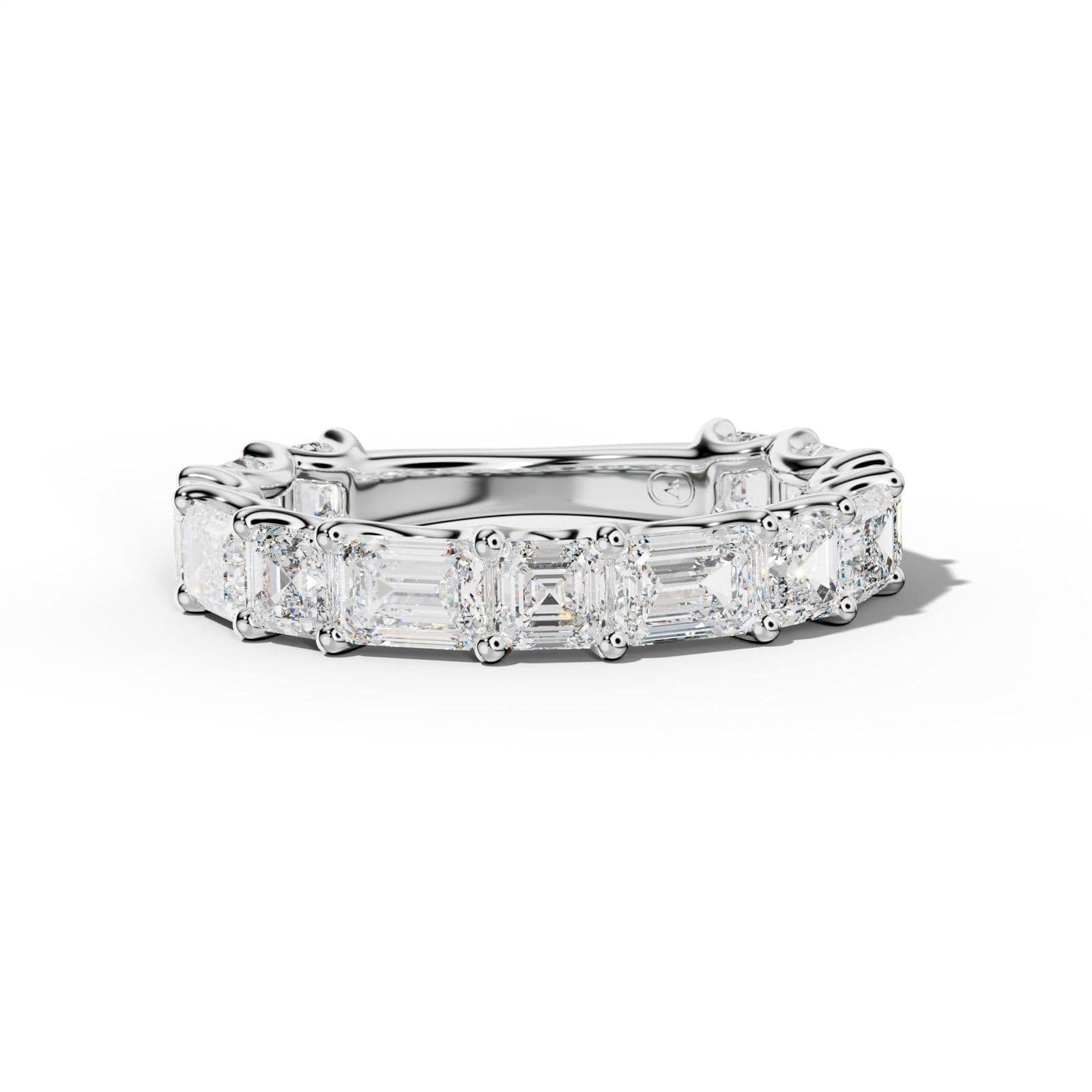 4.0 Carat East West Emerald and Asscher Diamond 3/4 Anniversary Band Shared Prong