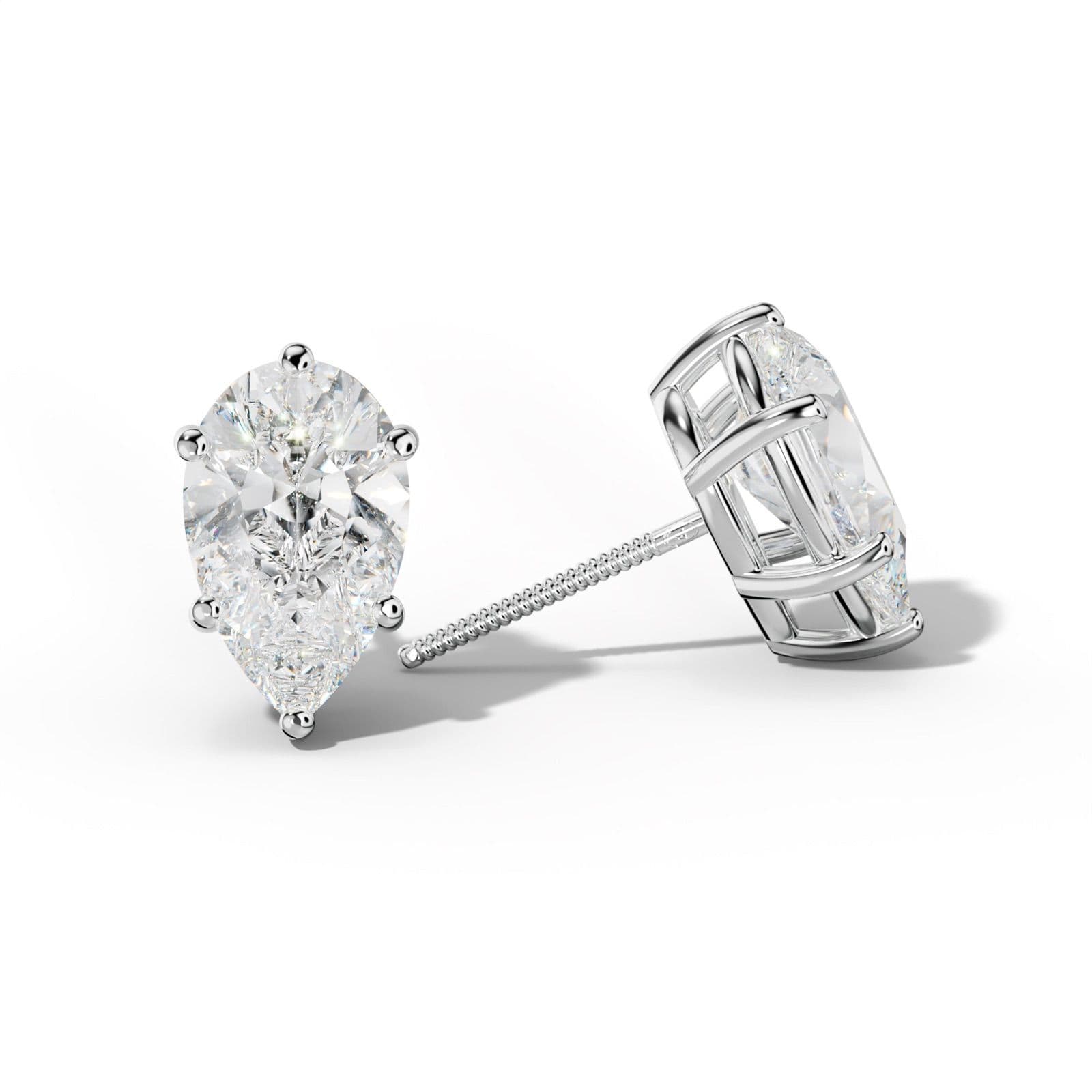 Pear Shape Diamond Stud Earrings With Classic Six Prongs