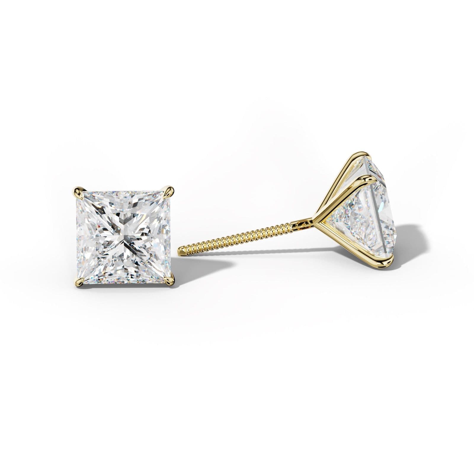 Princess Cut Diamond Stud Earrings With Four Prong Martini Settings