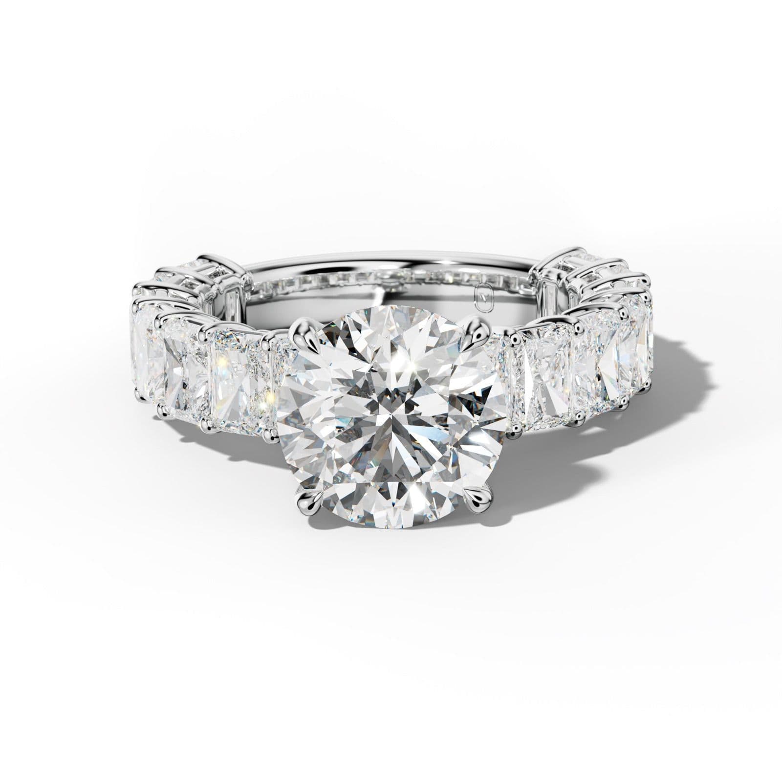 Naomi Round Diamond Engagement Ring With Radiant Side Stones