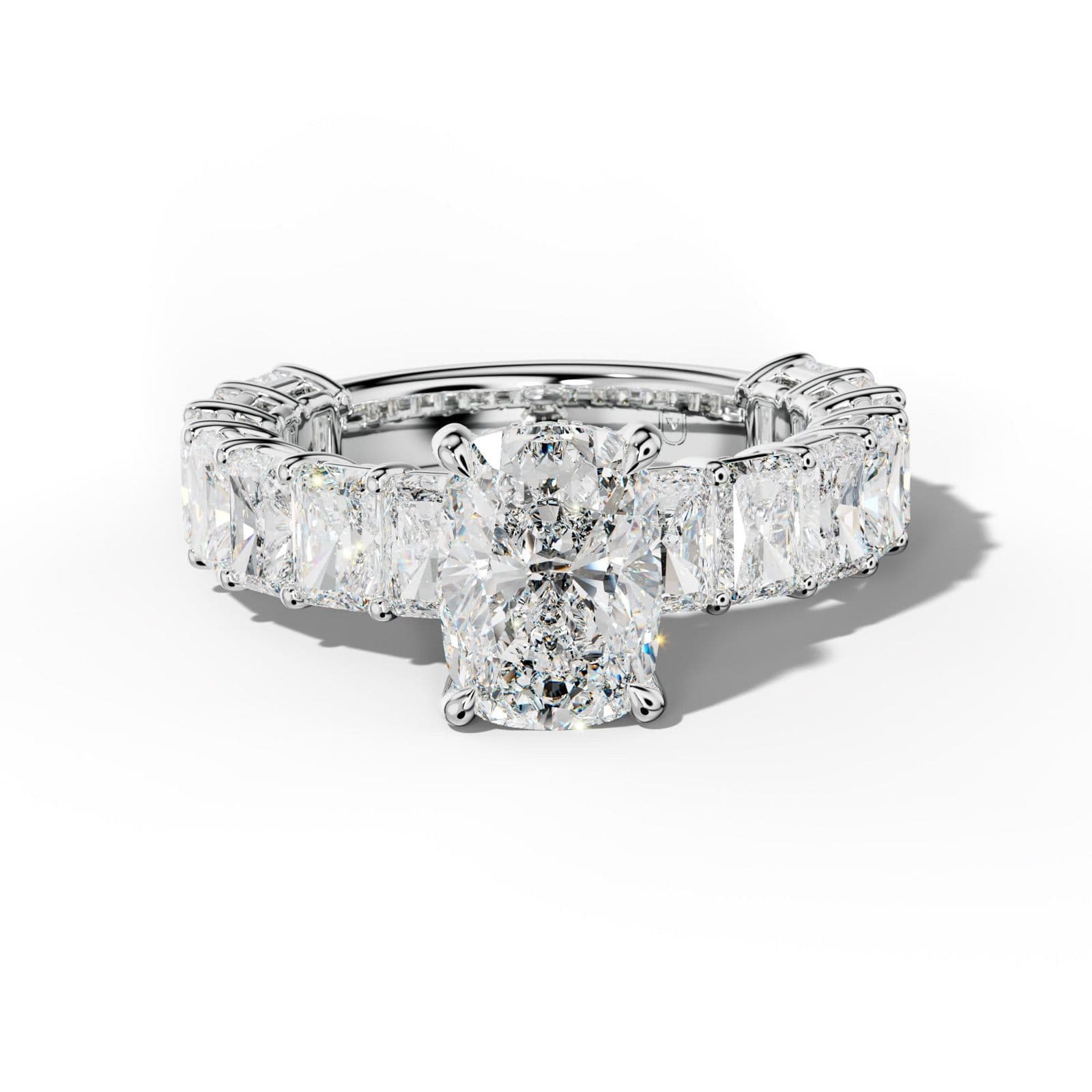Naomi Elongated Cushion Diamond Engagement Ring With Radiant Side Stones