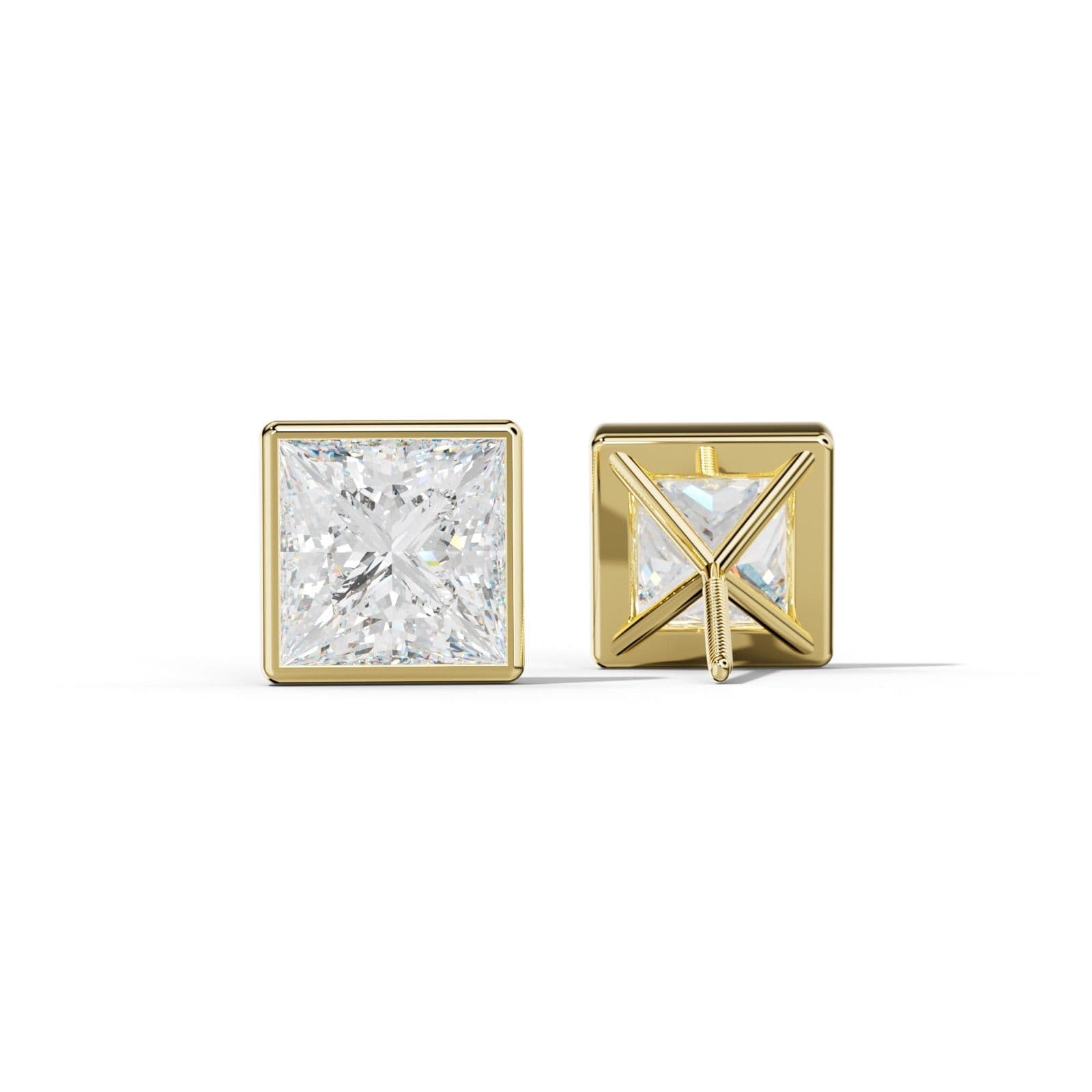 Princess Cut Diamond Stud Earrings With Martini Bezel Set