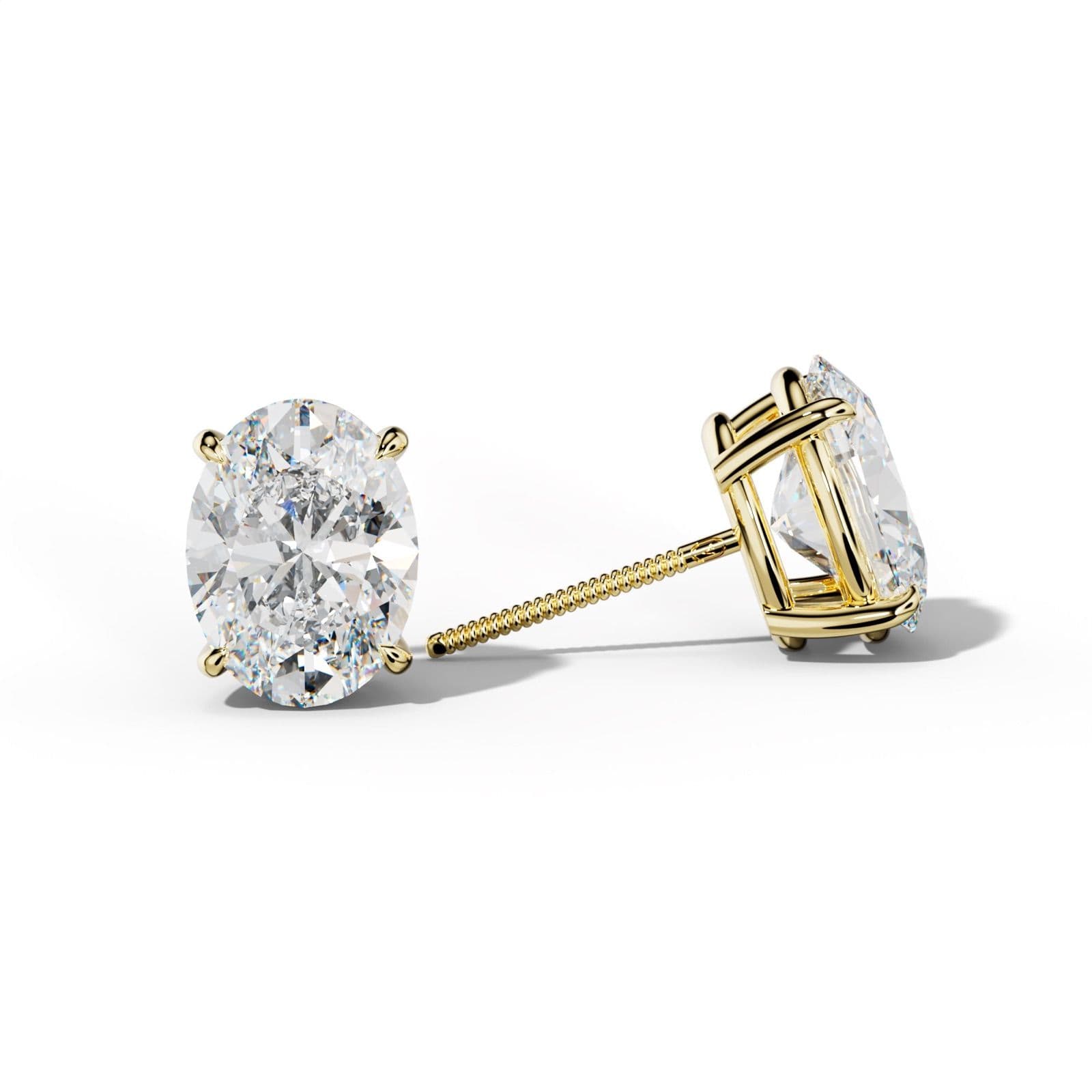 Oval Diamond Stud Earrings With Four Claw Prongs