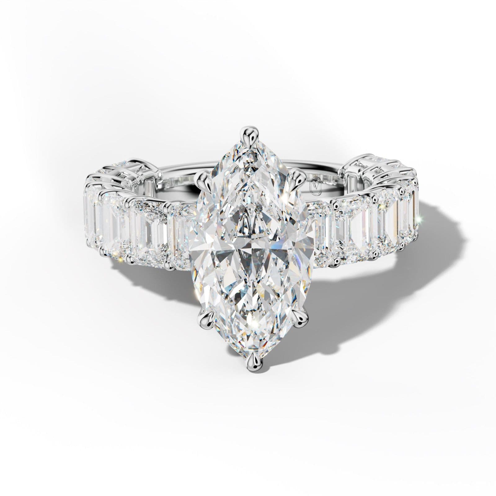 Mina Marquise Diamond Engagement Ring With Emerald Cut Side Stones