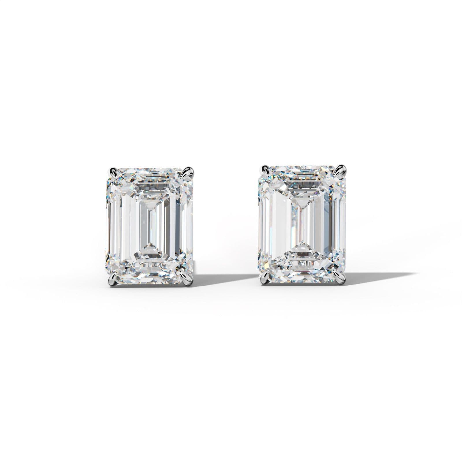 Emerald Cut Diamond Stud Earrings With Four Prong Martini Settings