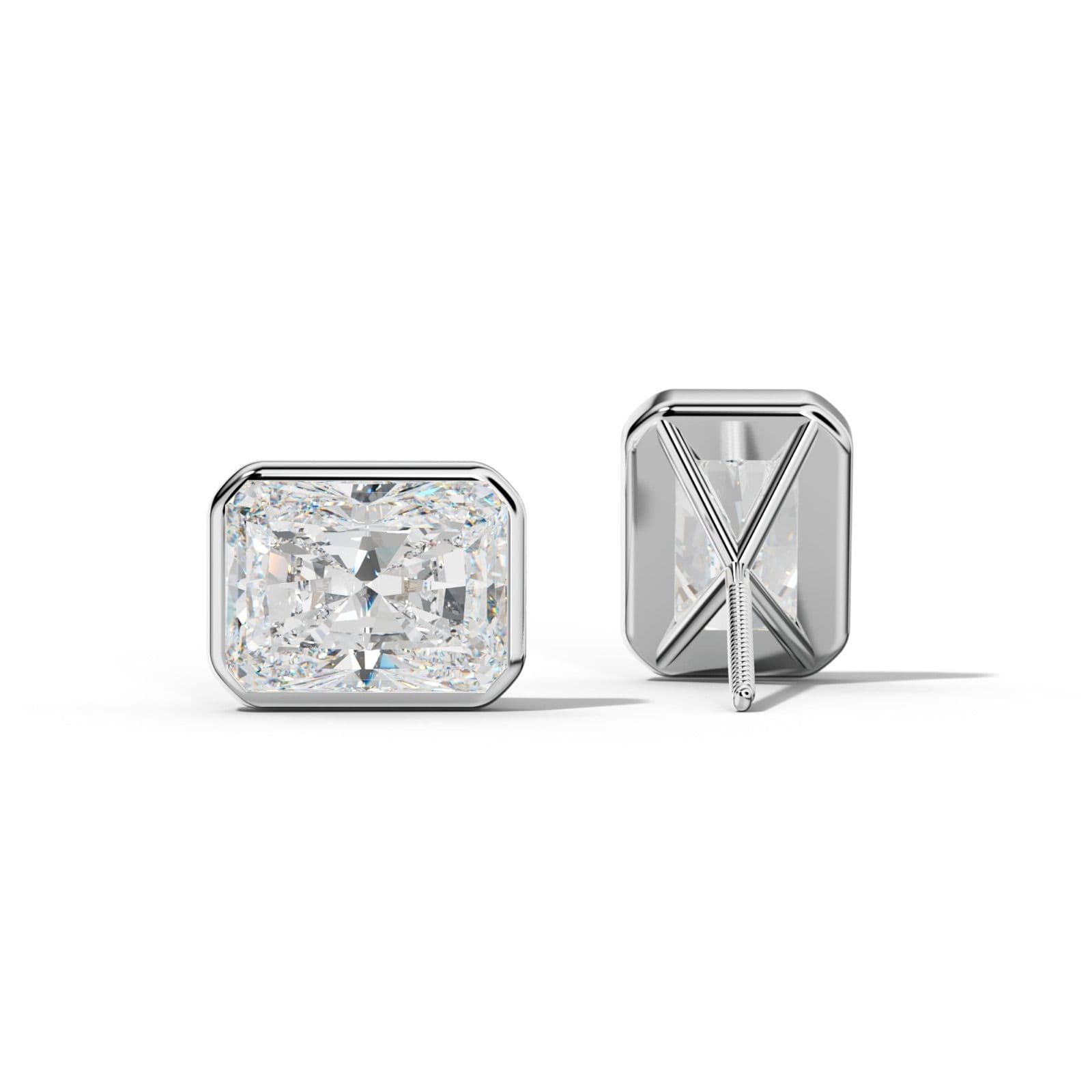 Radiant Diamond Stud Earrings With Martini Bezel Set