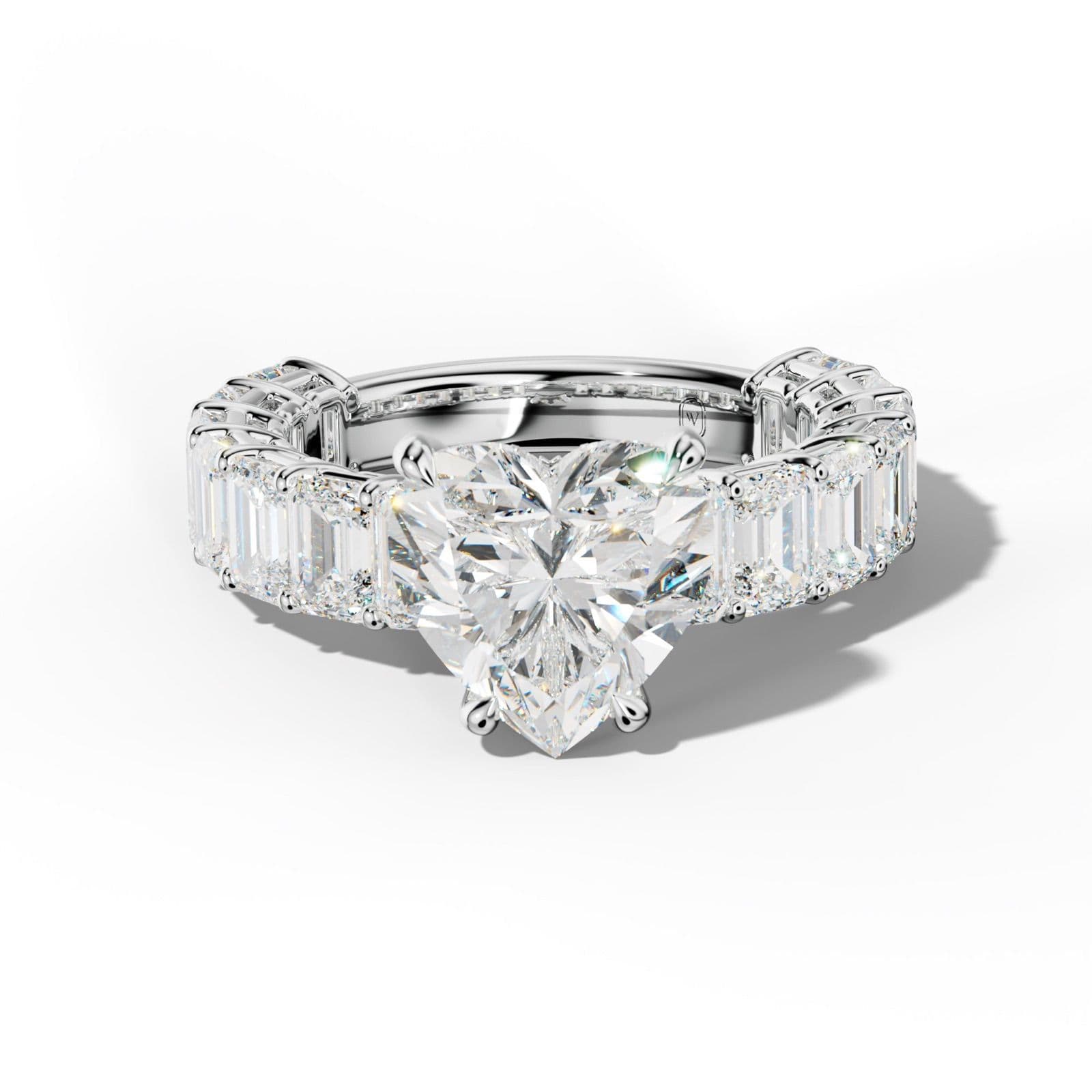 Mina Heart Diamond Engagement Ring With Emerald Cut Side Stones