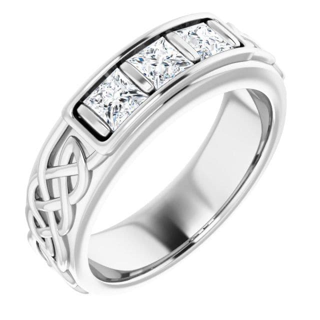 1.0 ctw Bar Set Princess Diamond Men's Ring Celtic Knot Design