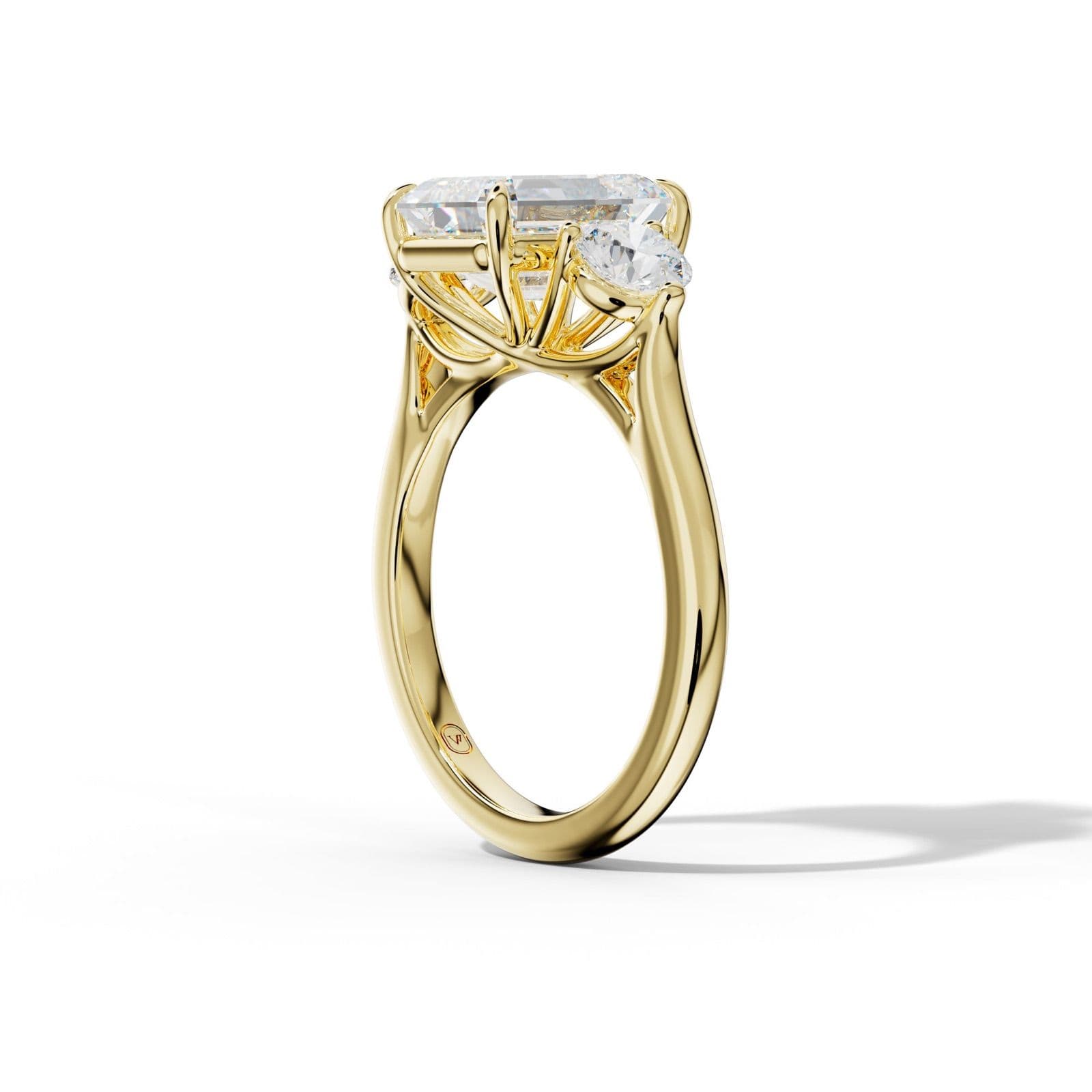 Elsa Emerald Cut Round Side Diamond Engagement Ring