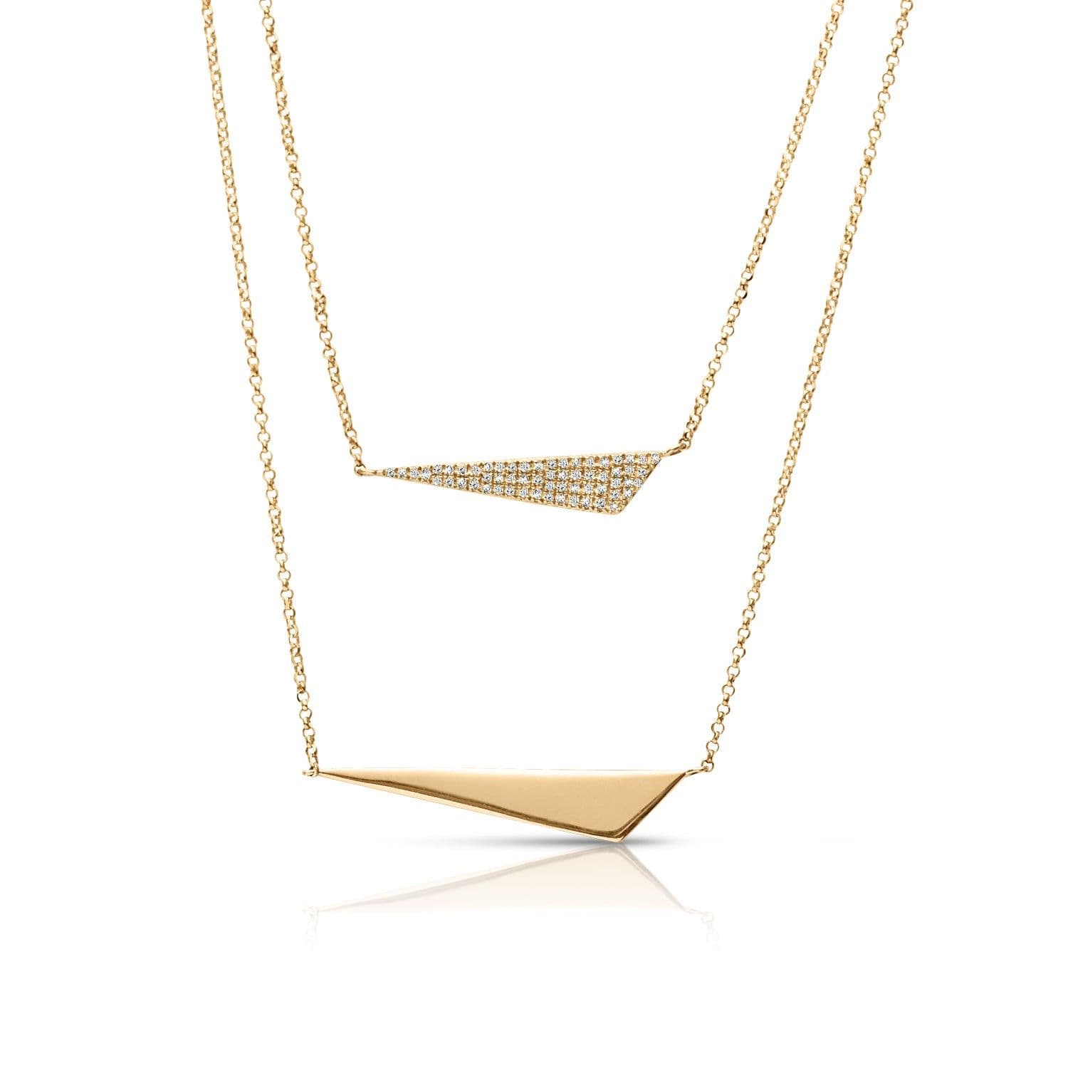 Pave and Plain Double Chain 0.16 ctw Diamond Necklace Pendant-VIRABYANI