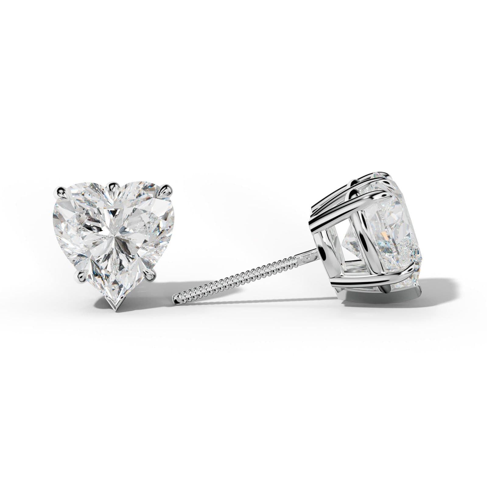 Heart Diamond Stud Earrings With V Prong Setting