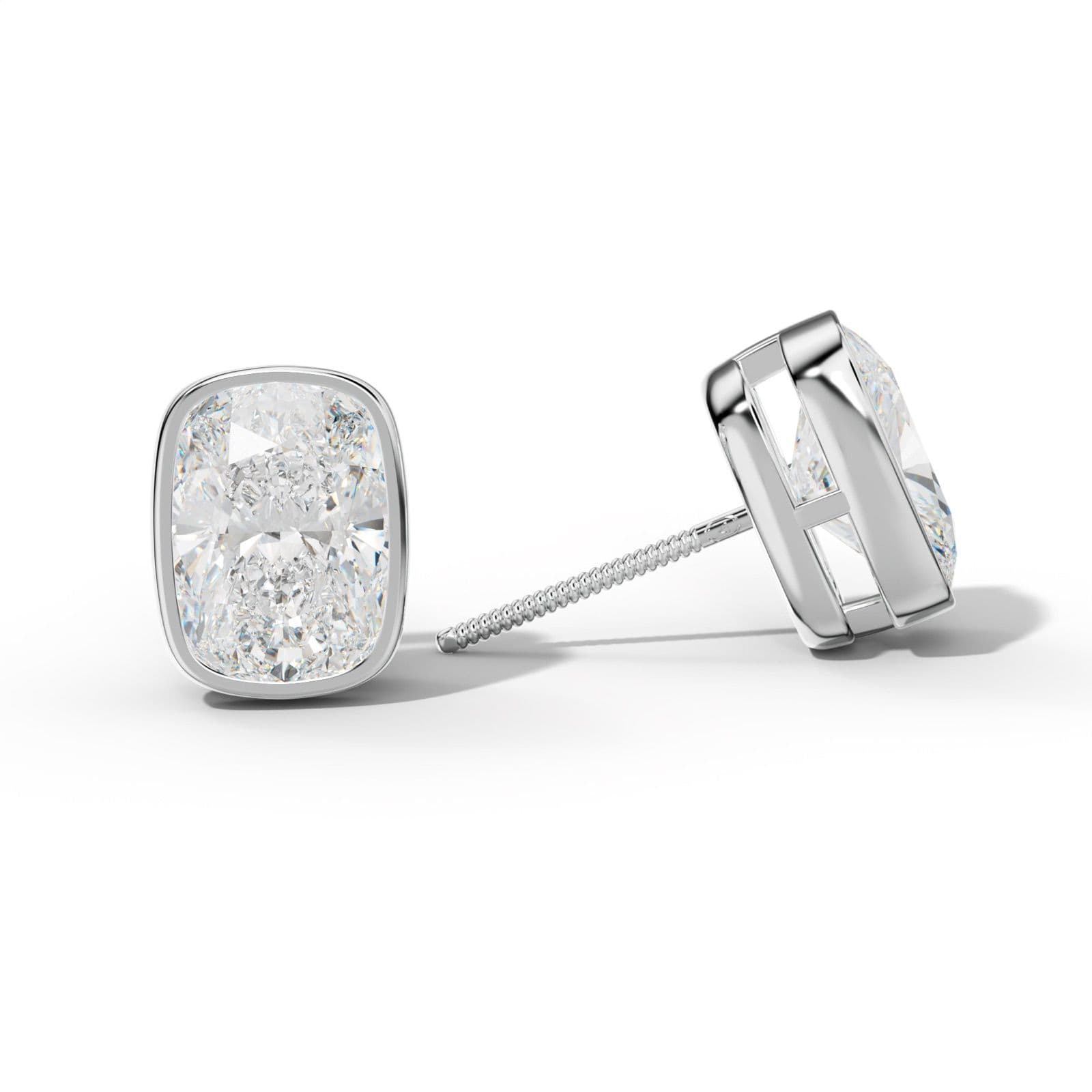 Elongated Cushion Diamond Stud Earrings With Bezel Setting