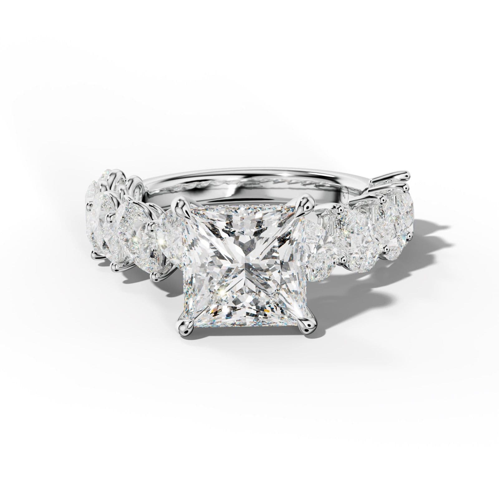 Elisabeth Princess Cut Diamond Engagement Ring With Slanted Pear Side Stones