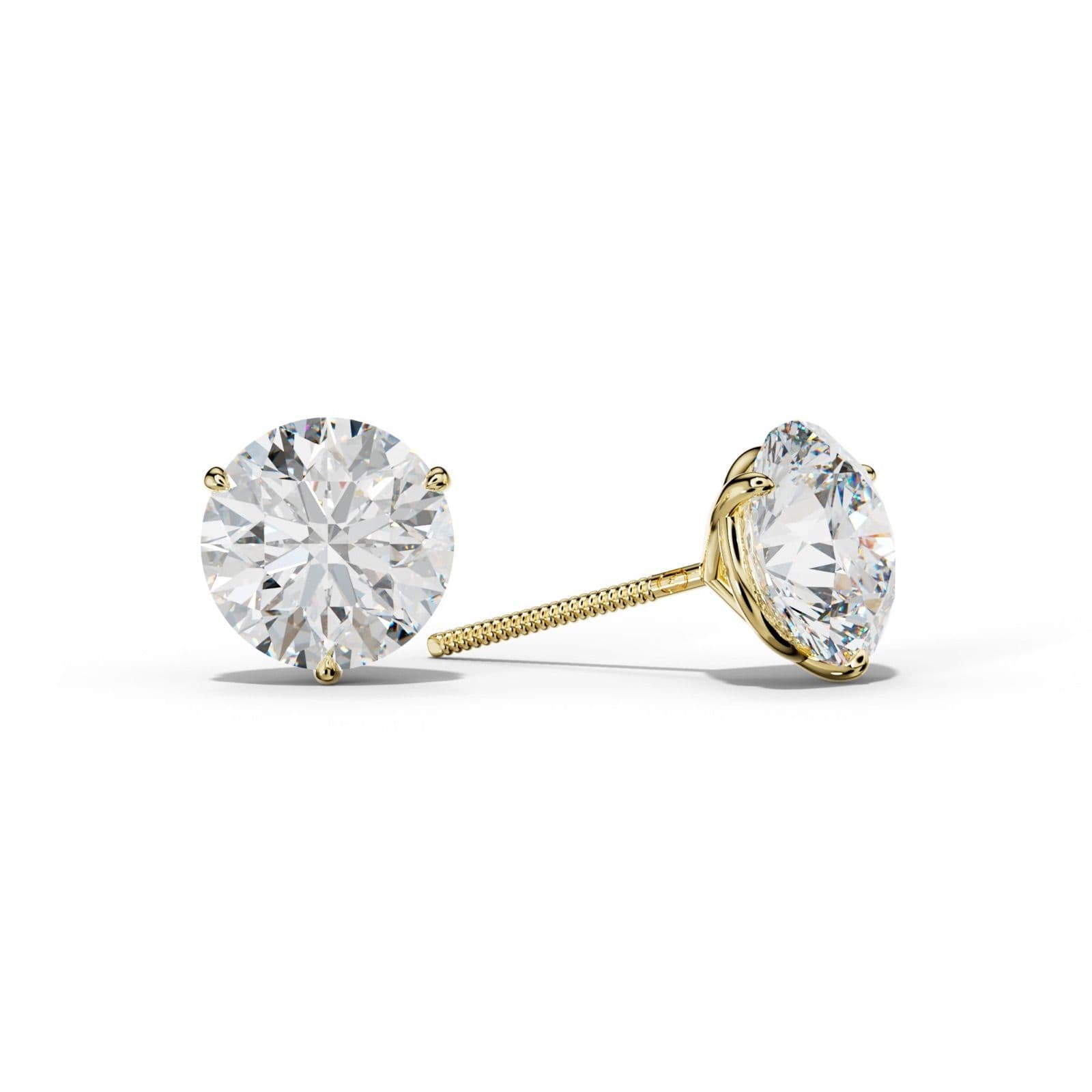Round Diamond Stud Earrings With Three Prong Martini Setting