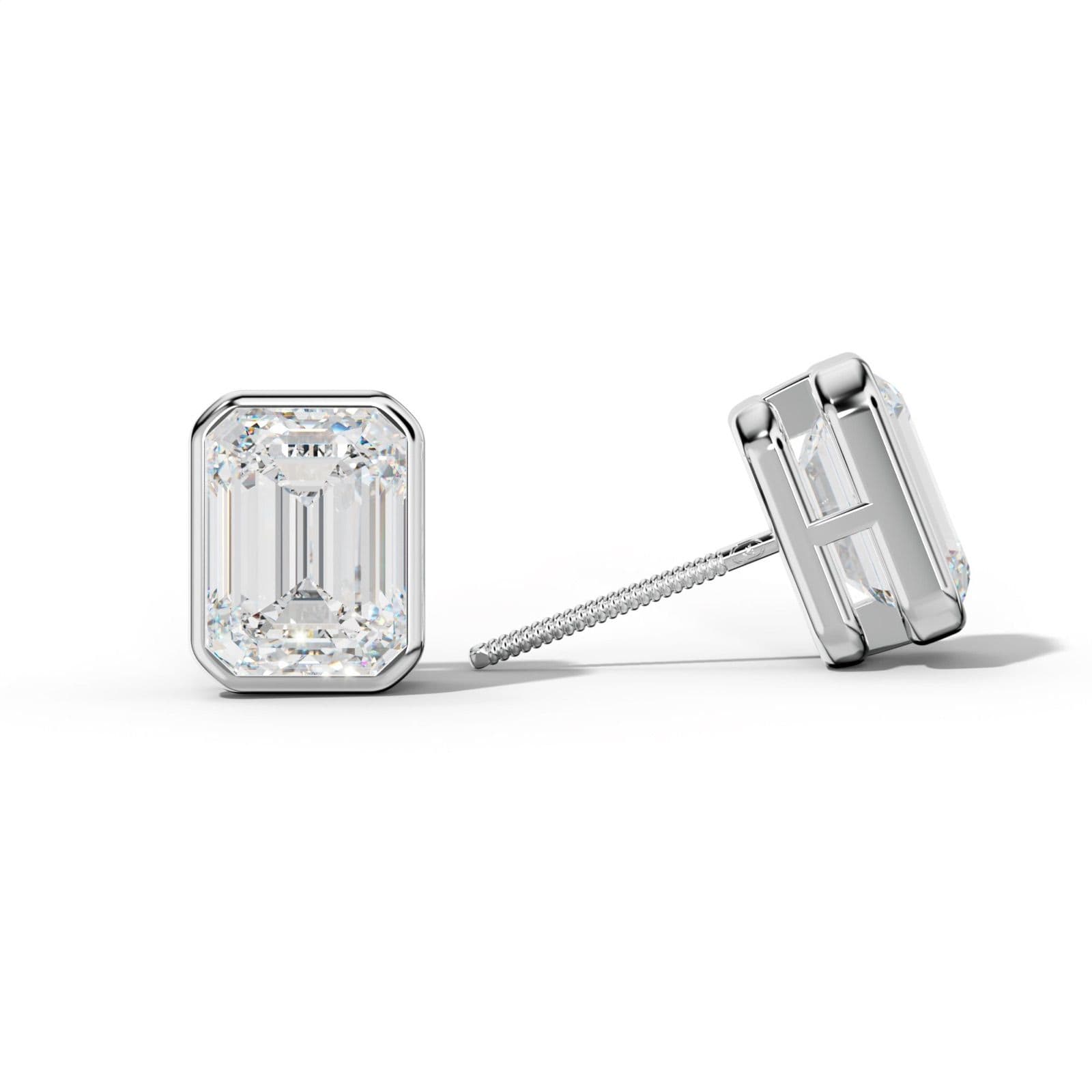 Emerald Cut Diamond Stud Earrings With Bezel Setting