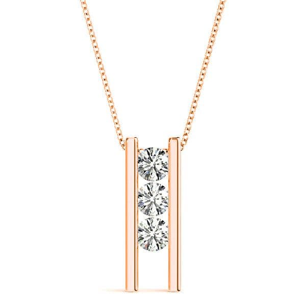 Channel Set 1.00 ctw Diamond Three Stone Necklace Pendant-VIRABYANI