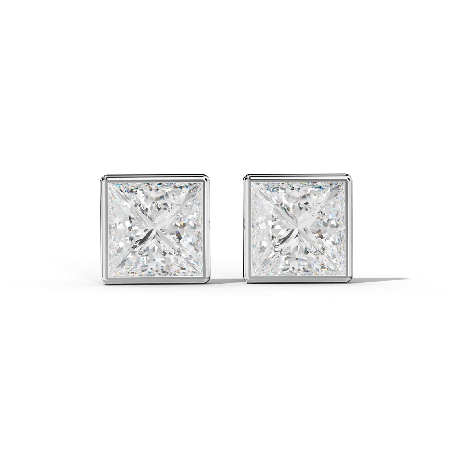 Princess Cut Diamond Stud Earrings With Martini Bezel Set