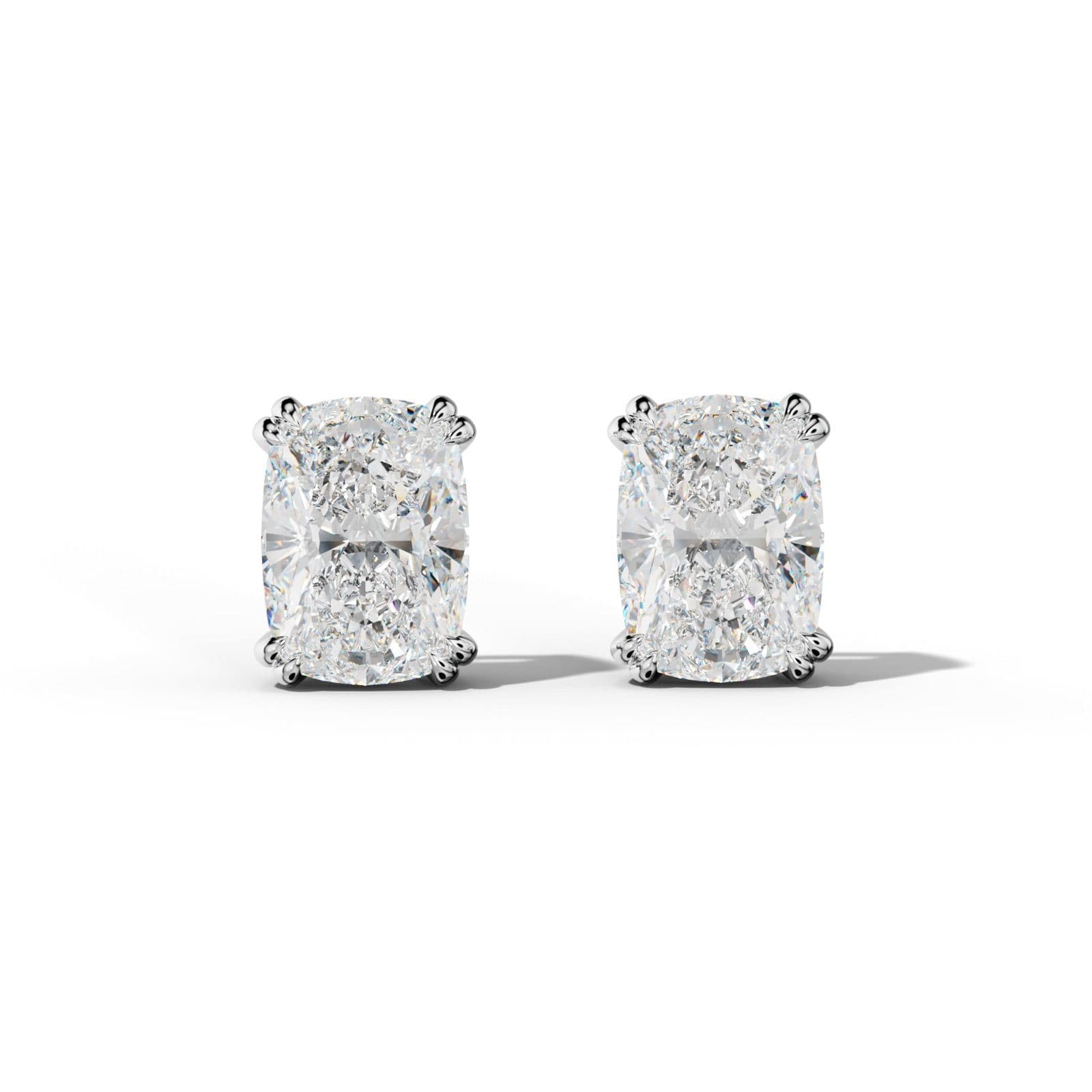 Elongated Cushion Diamond Stud Earrings With Claw Double Prongs
