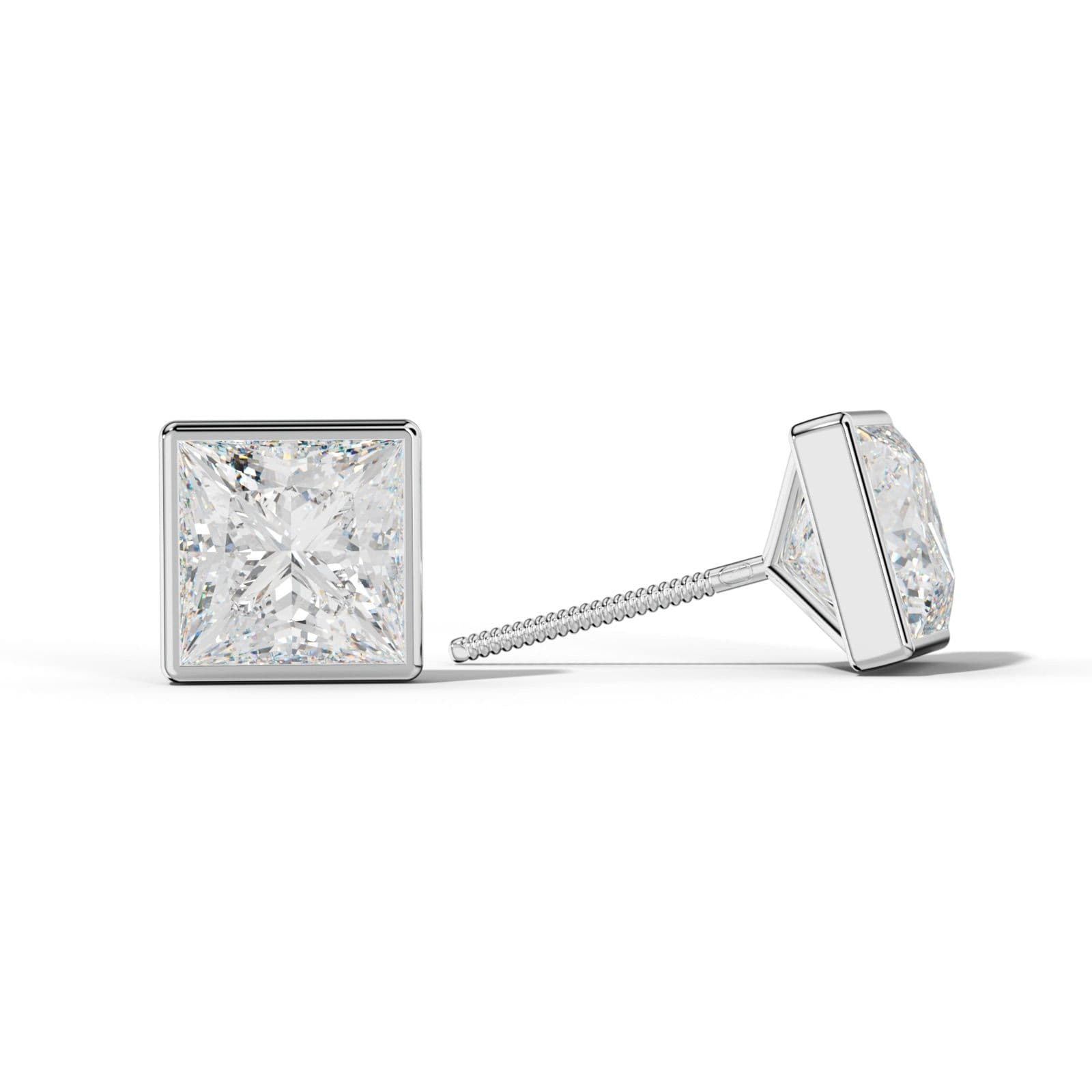 Princess Cut Diamond Stud Earrings With Martini Bezel Set