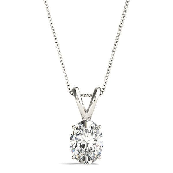 Four Prong Oval Diamond Solitaire Necklace Pendant-VIRABYANI