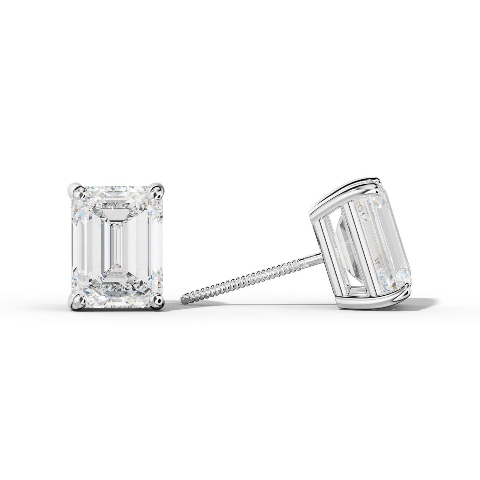 Four Prong Emerald Cut Diamond Stud Earrings