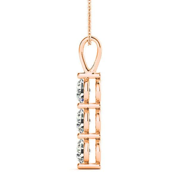 Shared Prong 1.00 ctw Diamond Three Stone Necklace Pendant-VIRABYANI