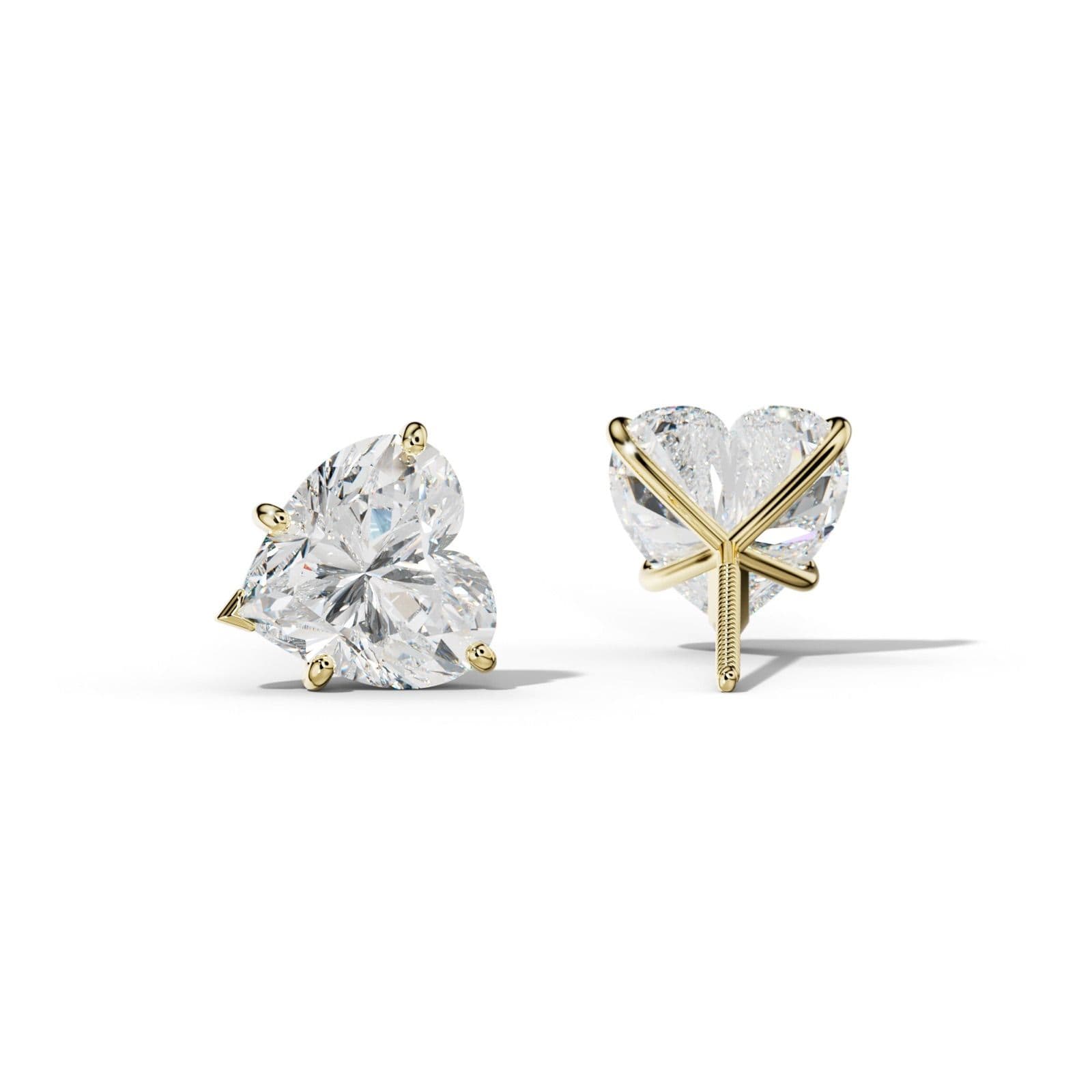 Heart Diamond Stud Earrings With Classic And V Prong Martini Settings