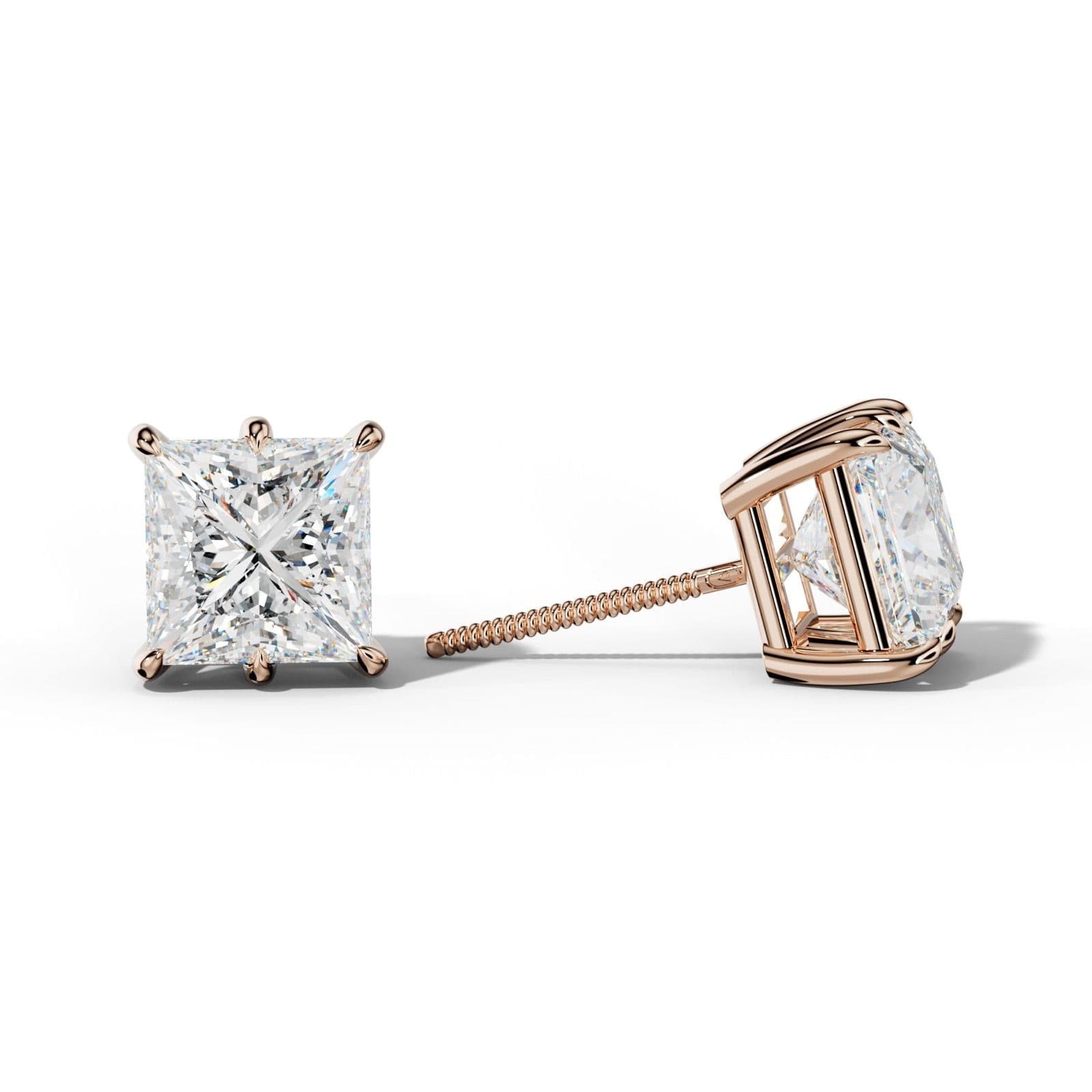 Princess Cut Diamond Stud Earrings With Six Prongs