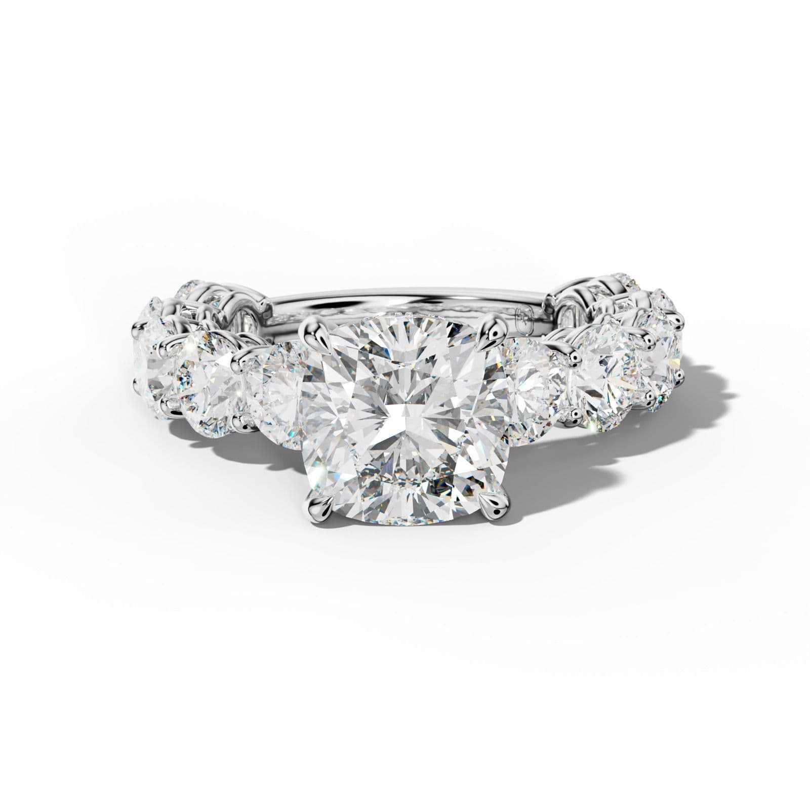 Johanna Cushion Diamond Engagement Ring With Round Side Stones