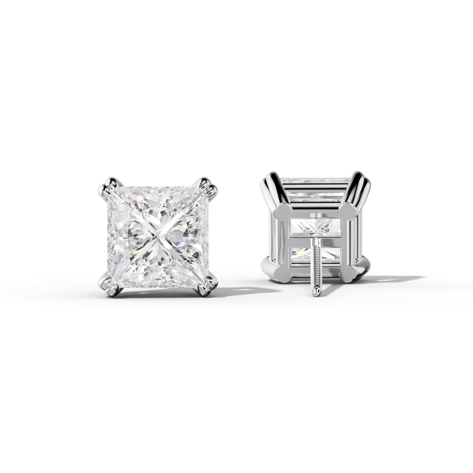 Princess Cut Diamond Stud Earrings With Claw Double Prongs