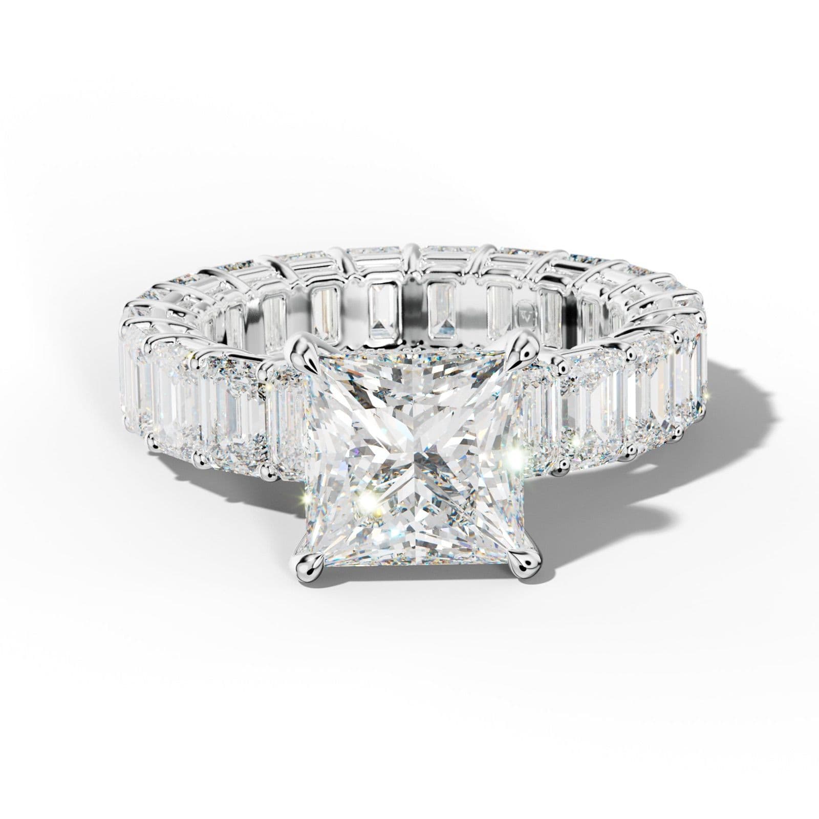 Jazmine Princess Cut Engagement Ring With Emerald Cut Side Stones
