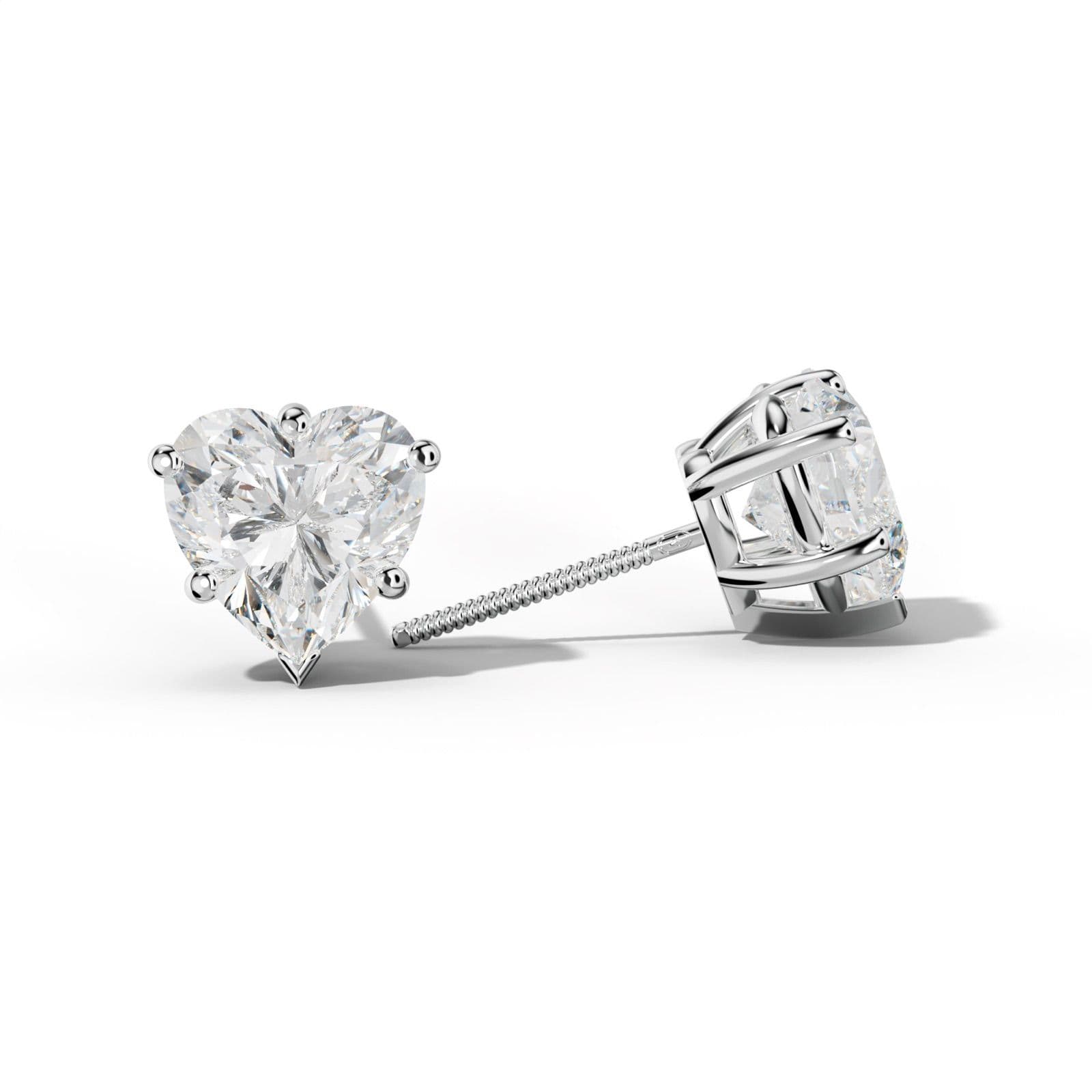 Heart Diamond Stud Earrings With Classic And V Prongs