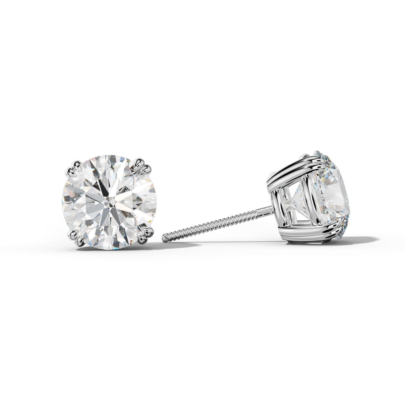 Round Diamond Stud Earrings With Claw Double Prongs