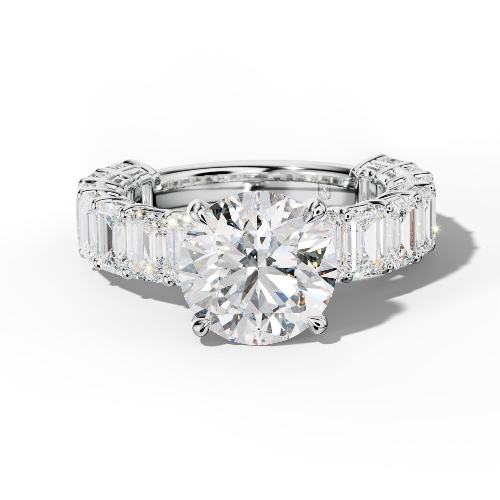 Mina Round Diamond Engagement Ring With Emerald Cut Side Stones