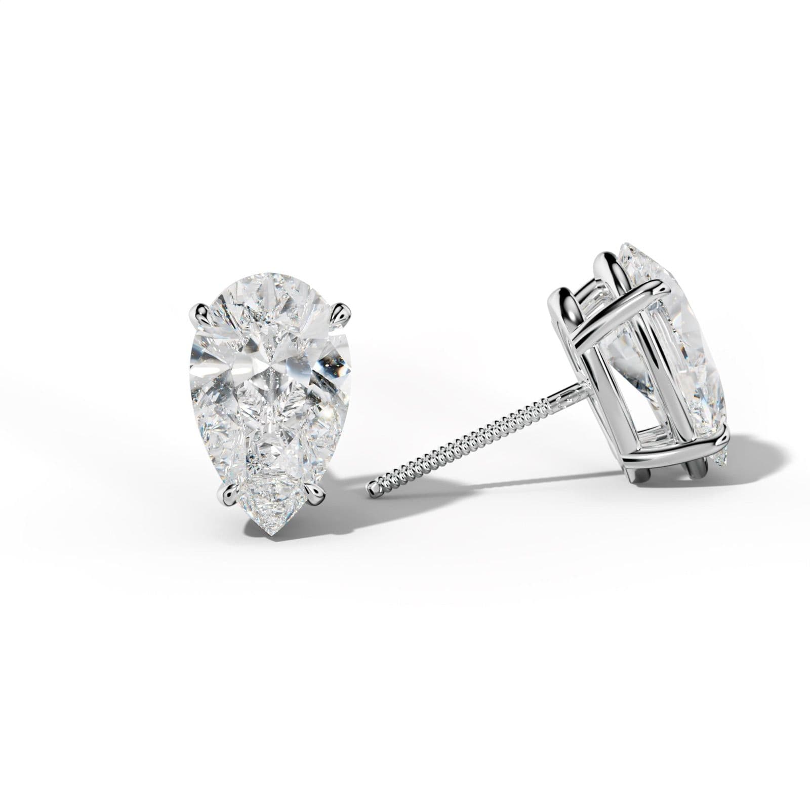 Pear Shape Diamond Stud Earrings With Four Claw Prongs