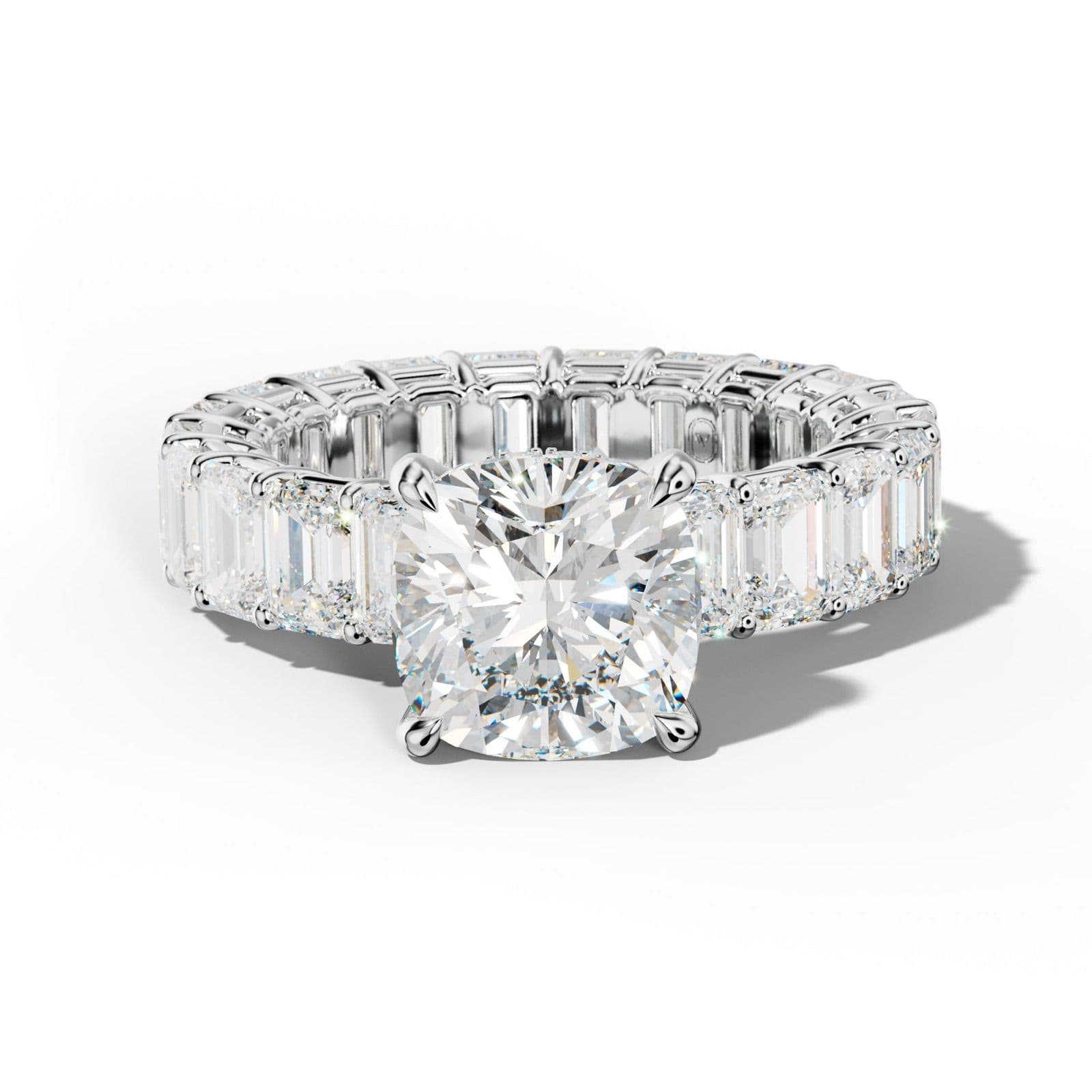 Jazmine Cushion Diamond Engagement Ring With Emerald Cut Side Stones