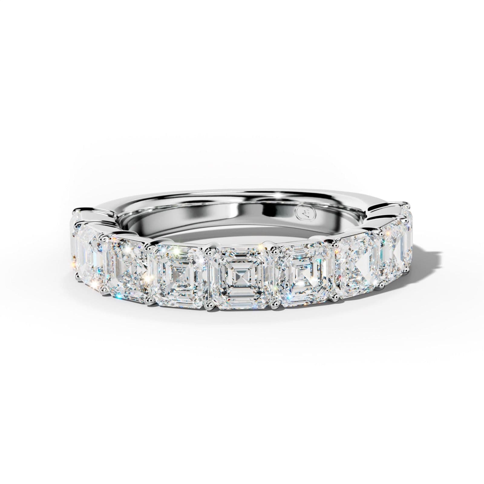4.0 Carat Asscher Diamond Half Anniversary Band Shared Prong Low-Set Design