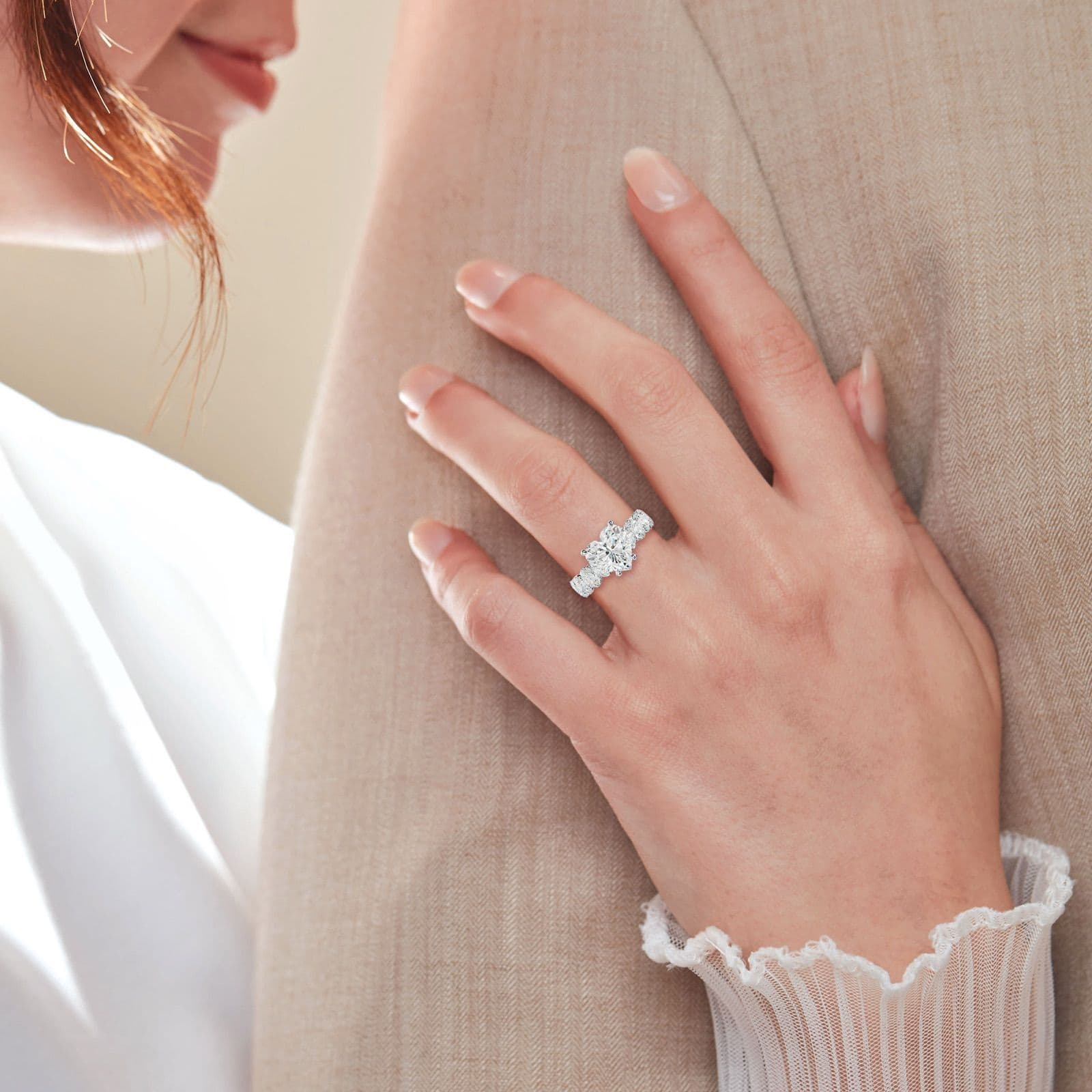 Amoura Heart Diamond Engagement Ring With Oval Side Stones