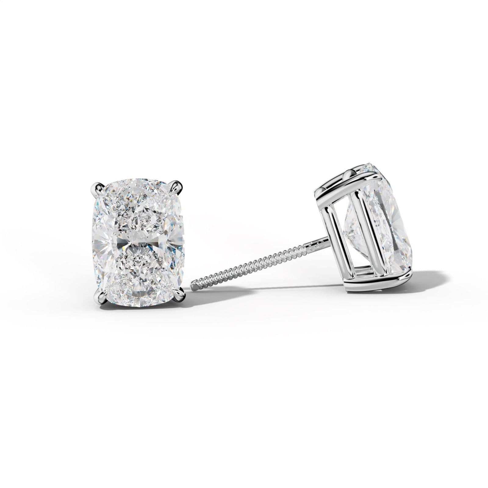 Elongated Cushion Diamond Stud Earrings With Four Claw Prongs