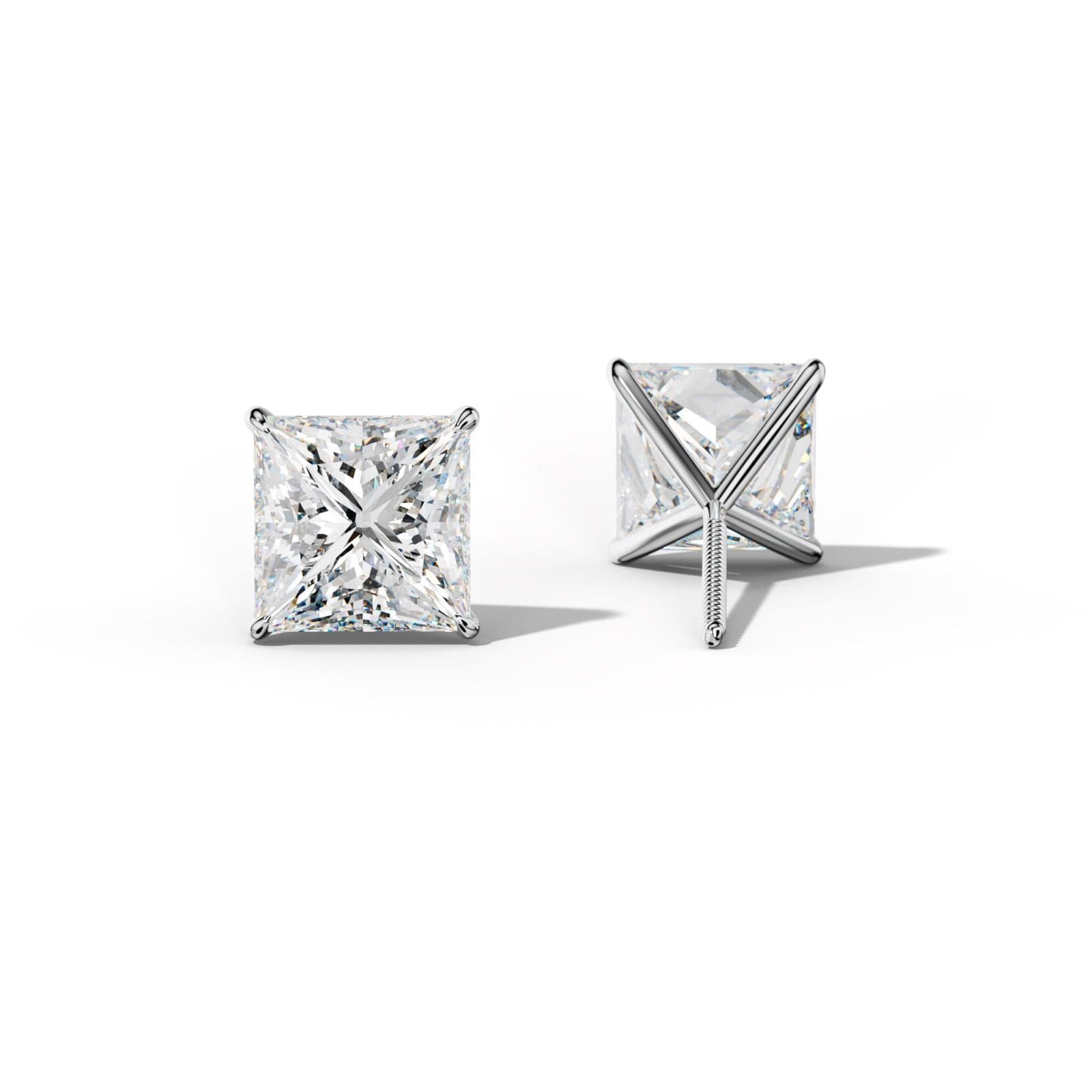 Princess Cut Diamond Stud Earrings With Four Prong Martini Settings
