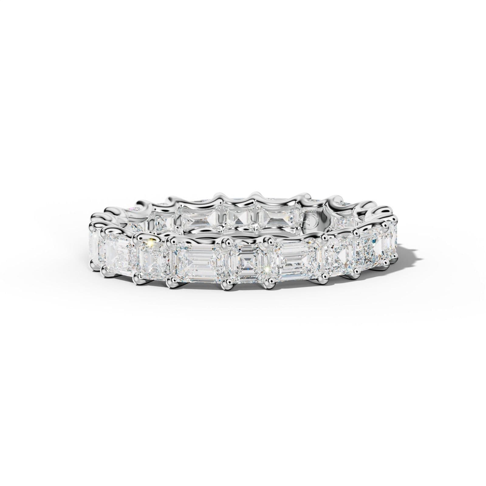 3.0 Carat East West Emerald and Asscher Diamond Eternity Band Shared Prong